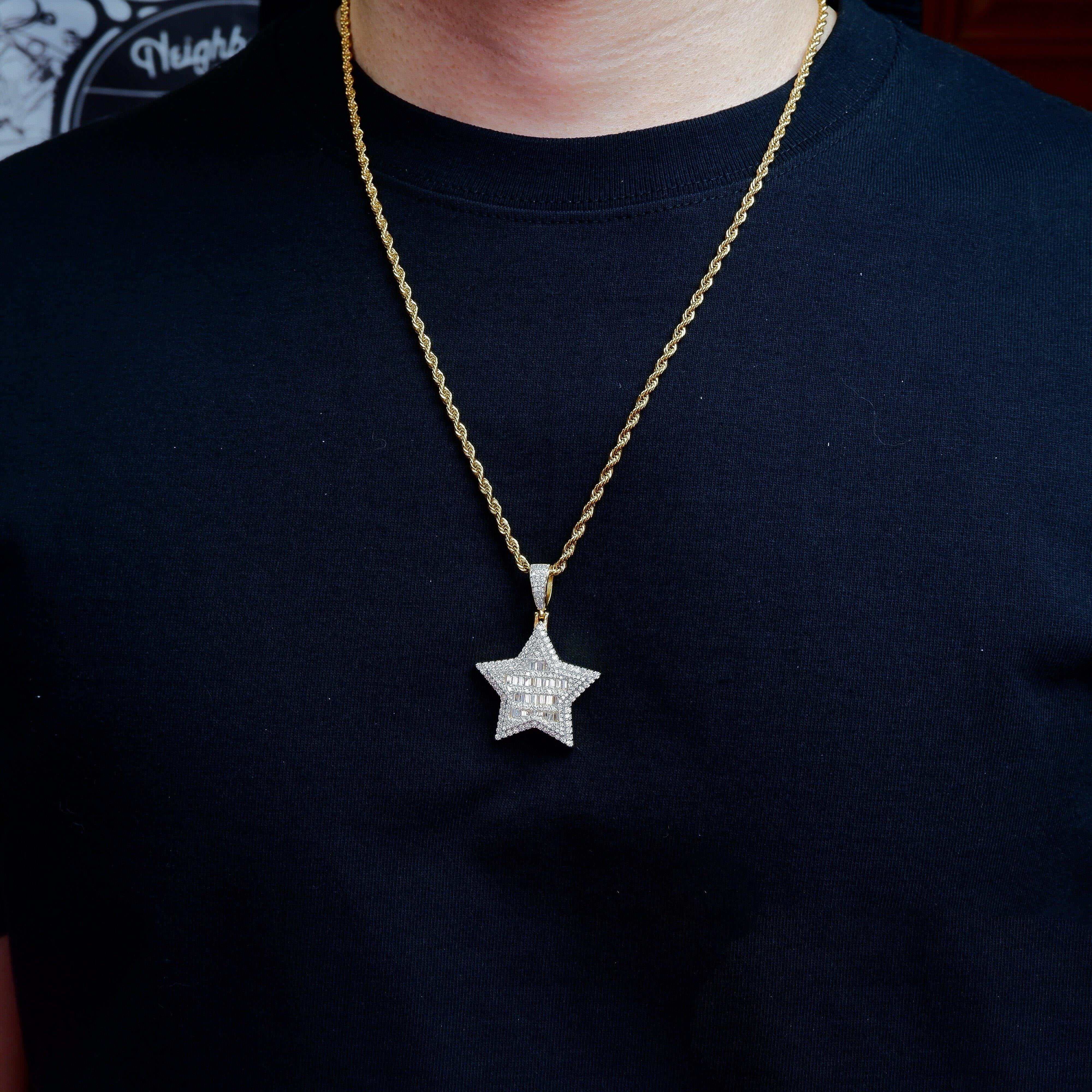 S925 Silver Iced  Star BlingBling Pendant In Gold-Plated