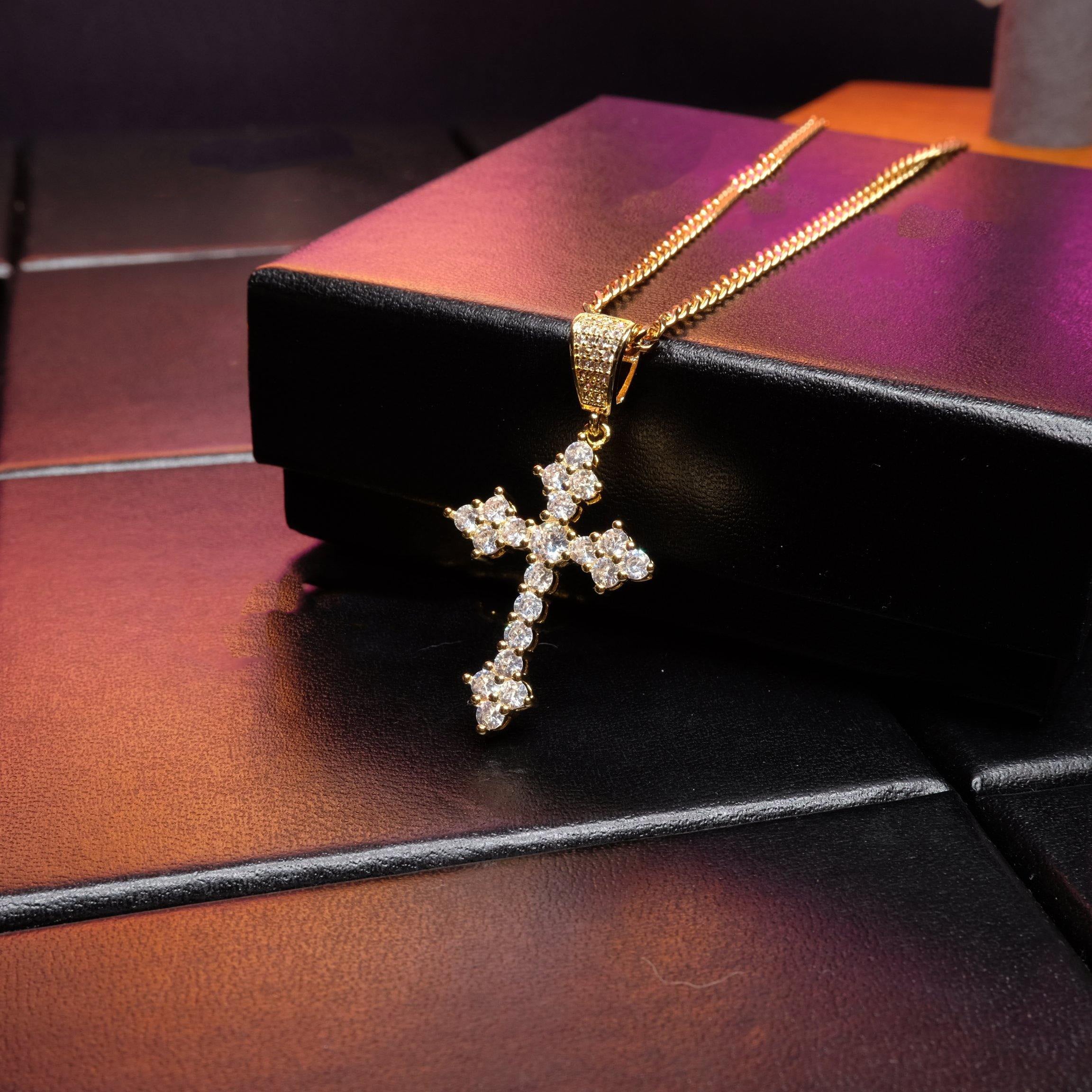 Official Limited Setting AAA CZ Cross Pendant In 18K Yellow Gold-Plated