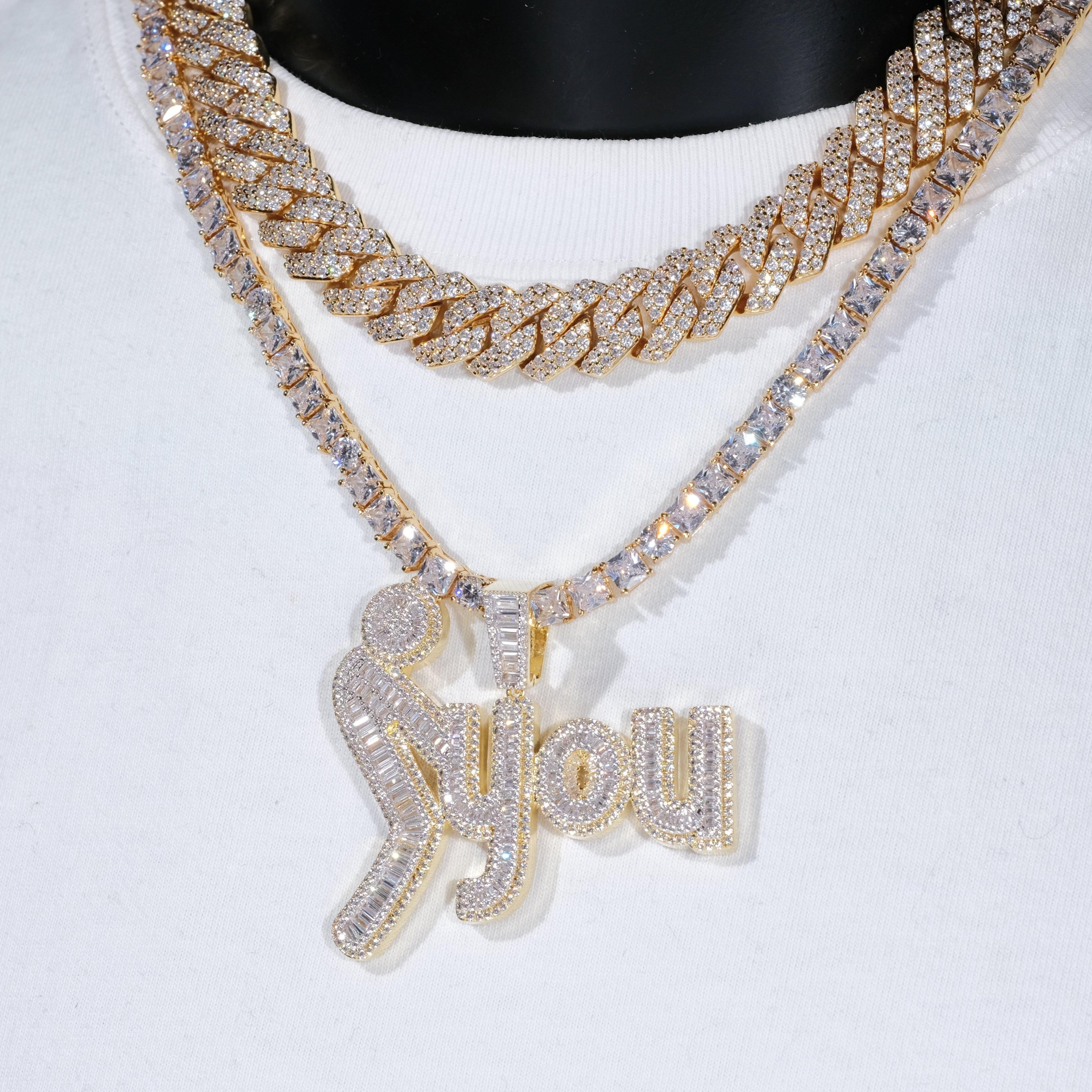 Fxxk You Baguette Two-Layer Iced Necklace