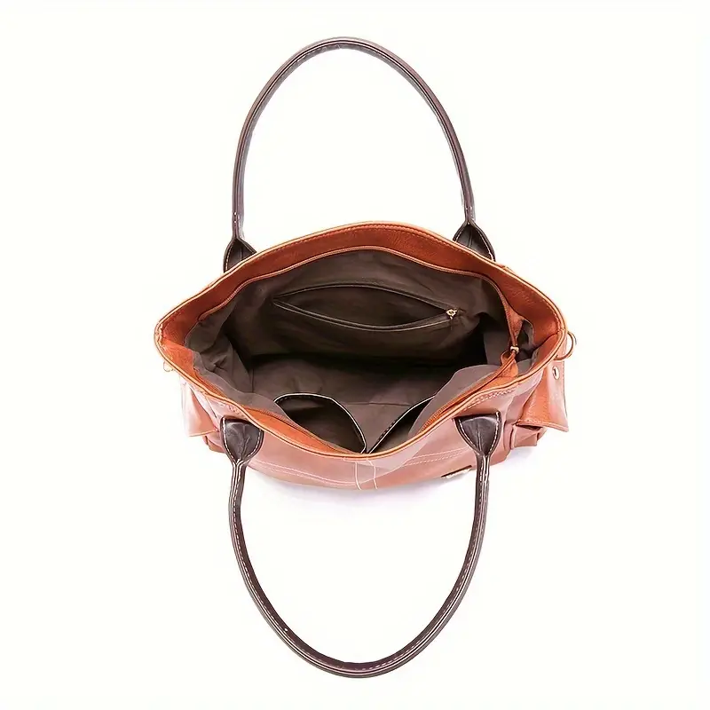 retro top handle satchel purse large capacity tote bag fashion pu leather crossbody bag 3