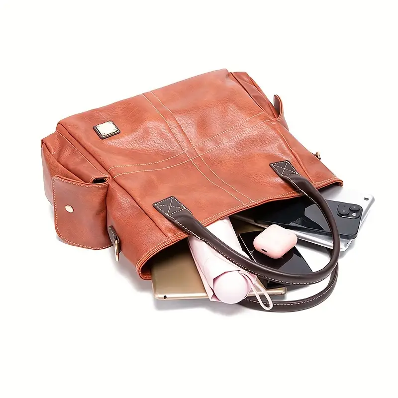 retro top handle satchel purse large capacity tote bag fashion pu leather crossbody bag 5