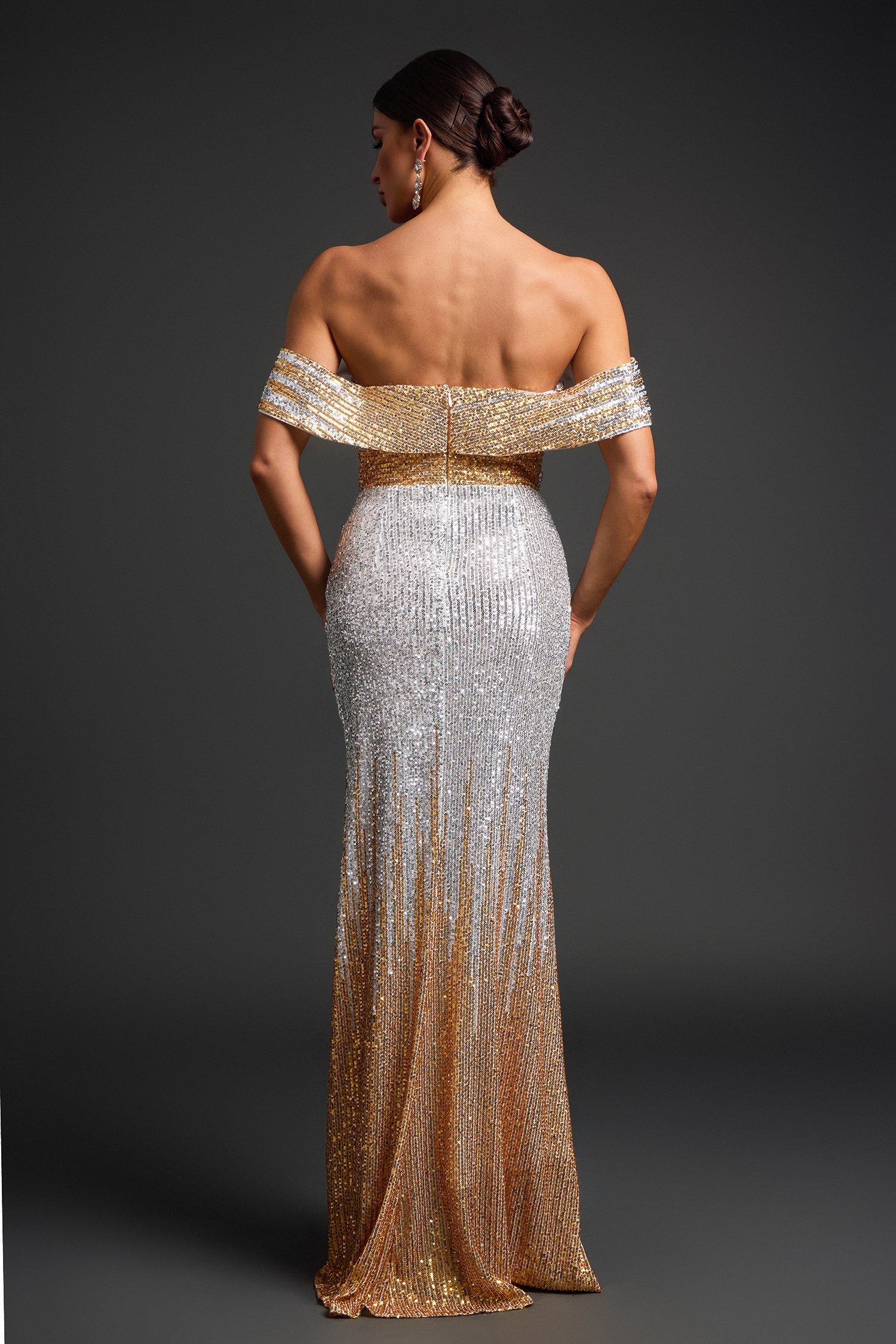 Keve Strapless One Shoulder Sequin High Slit Maxi Dress