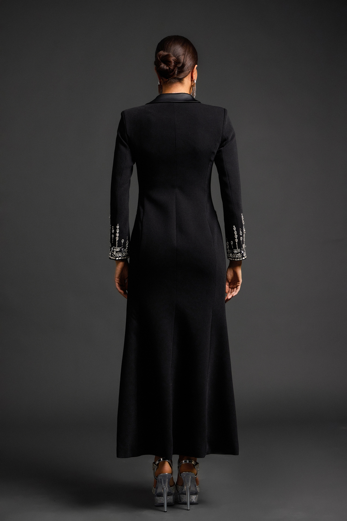 Eren Deep-V Diamond Suit High Slit Maxi Dress