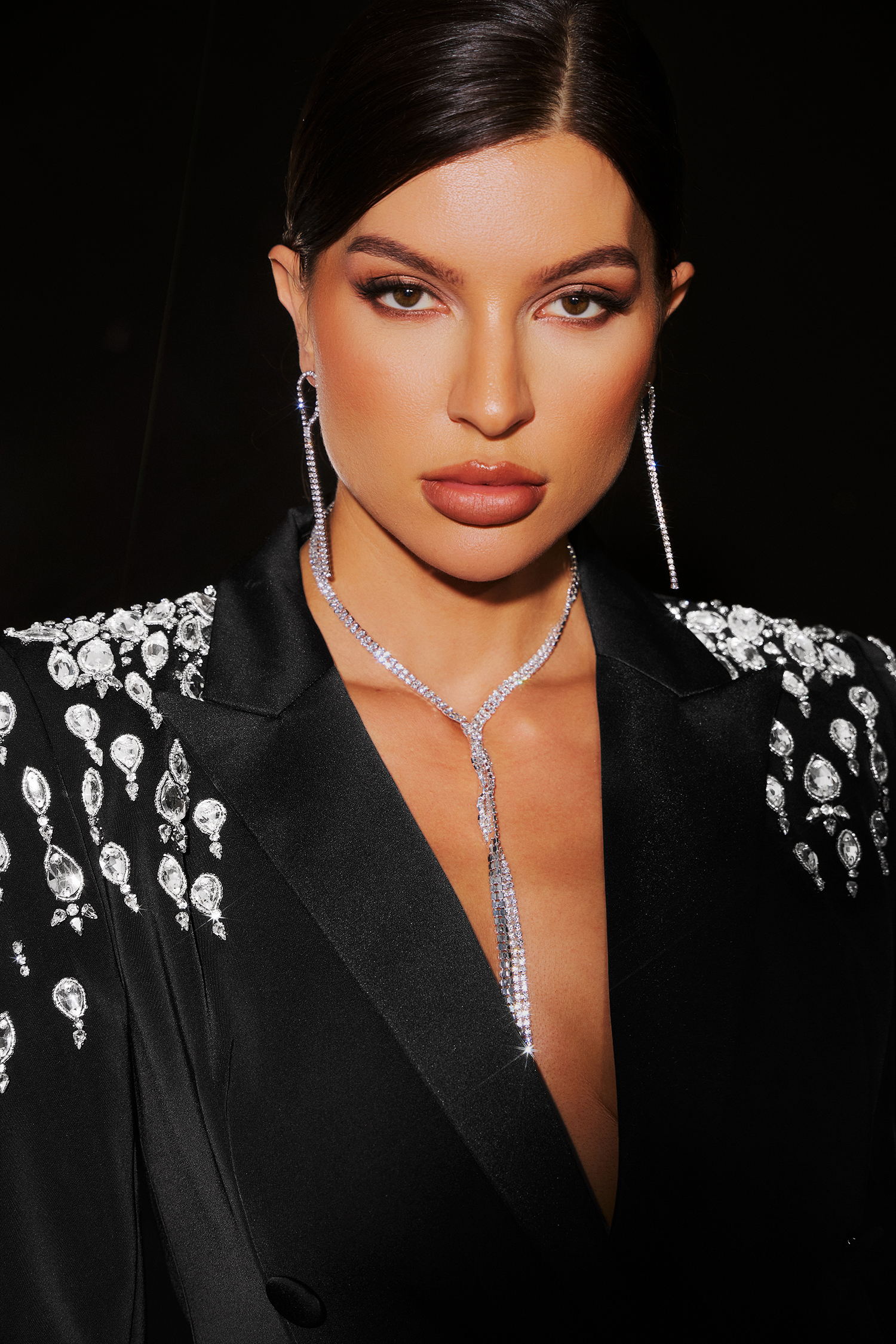 Megan Deep V Diamond Setting Suit Dress