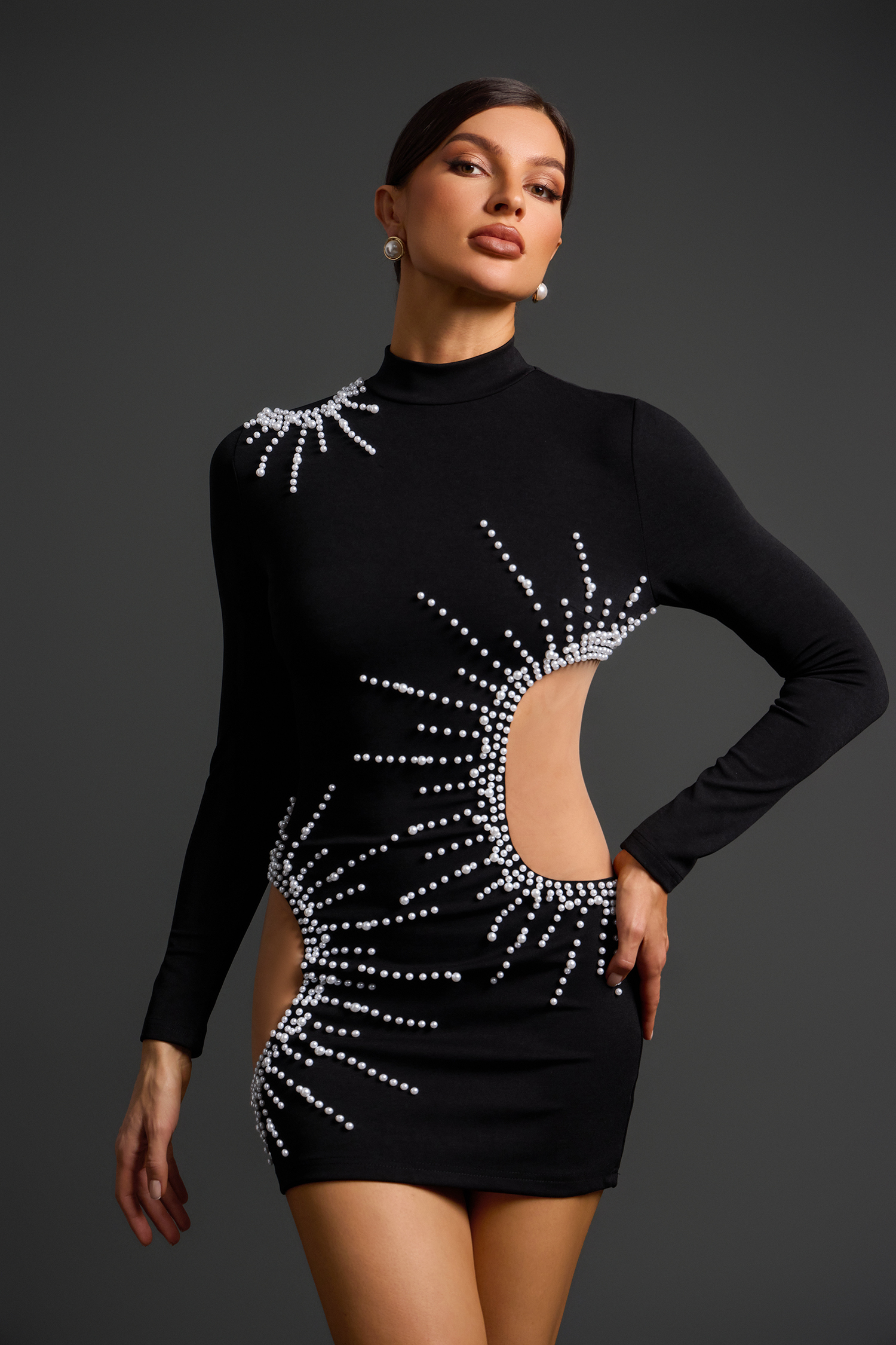 Kerade Long Sleeves Pearl Mini Dress