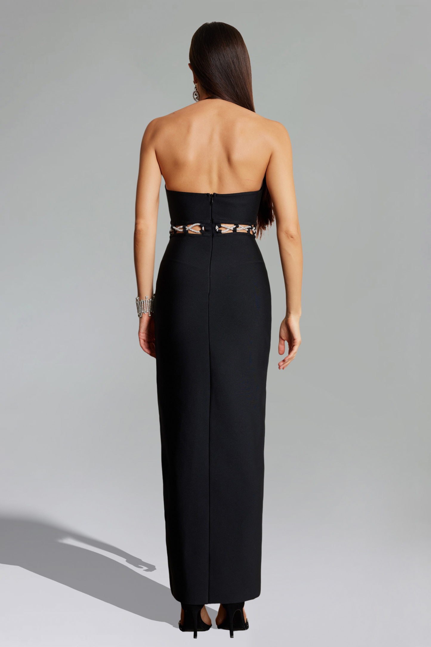 Joy Halter Diamante Chain Cut Out Midi Dress