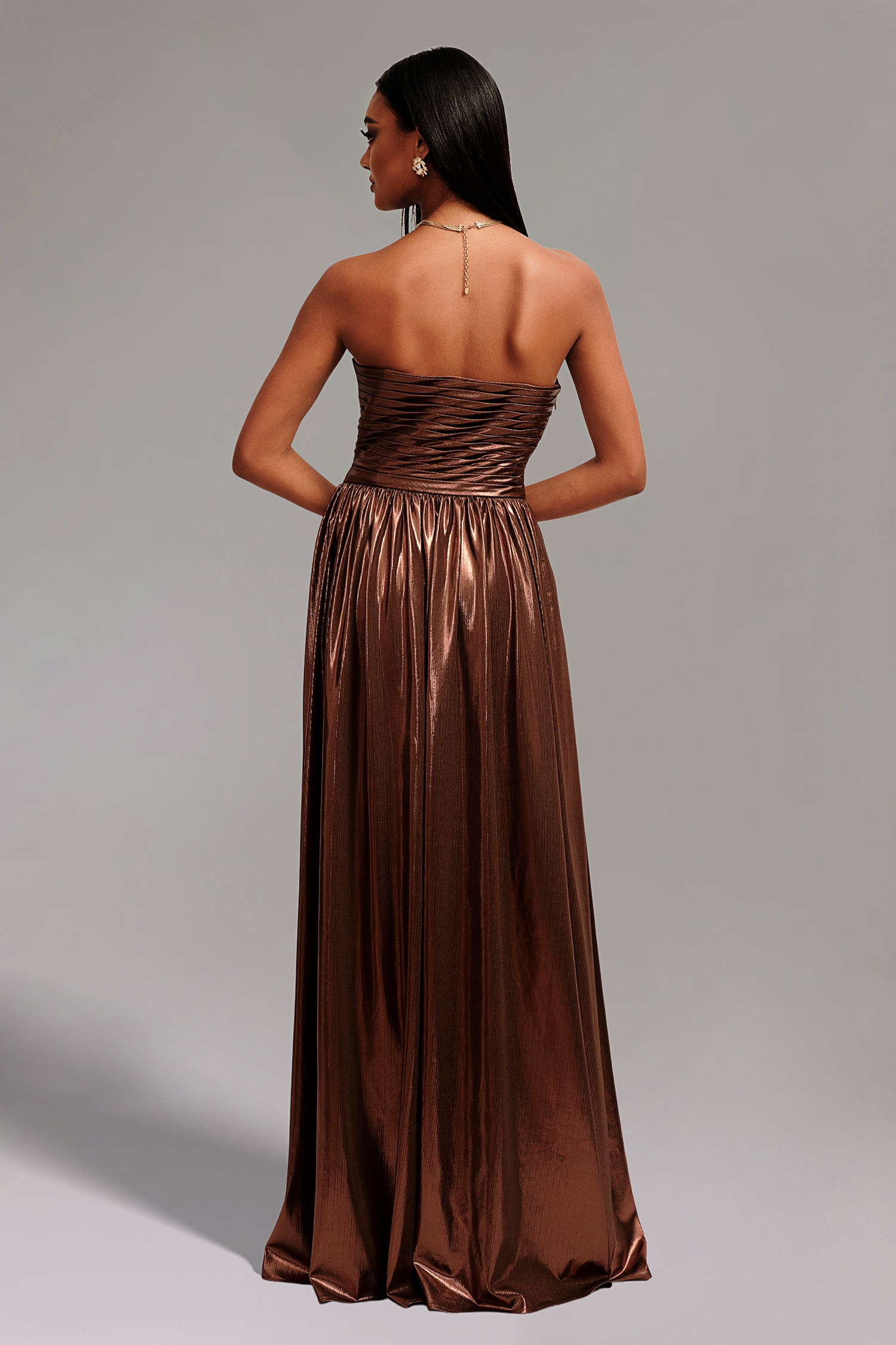 Viky Strapless Pleat Elastic Coating Maxi Dress
