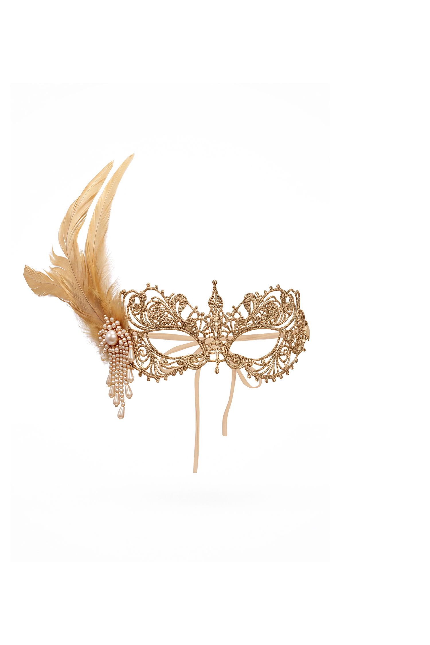 Okani Elegant Lace Feather Bead Masquerade Mask