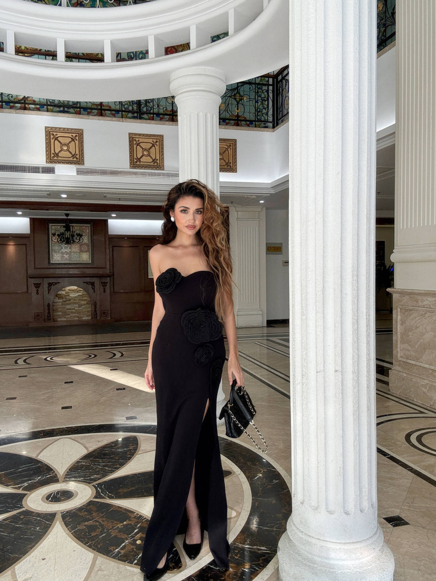 Stretchy Sleeveless Flowers Slit Bandage Maxi Dress