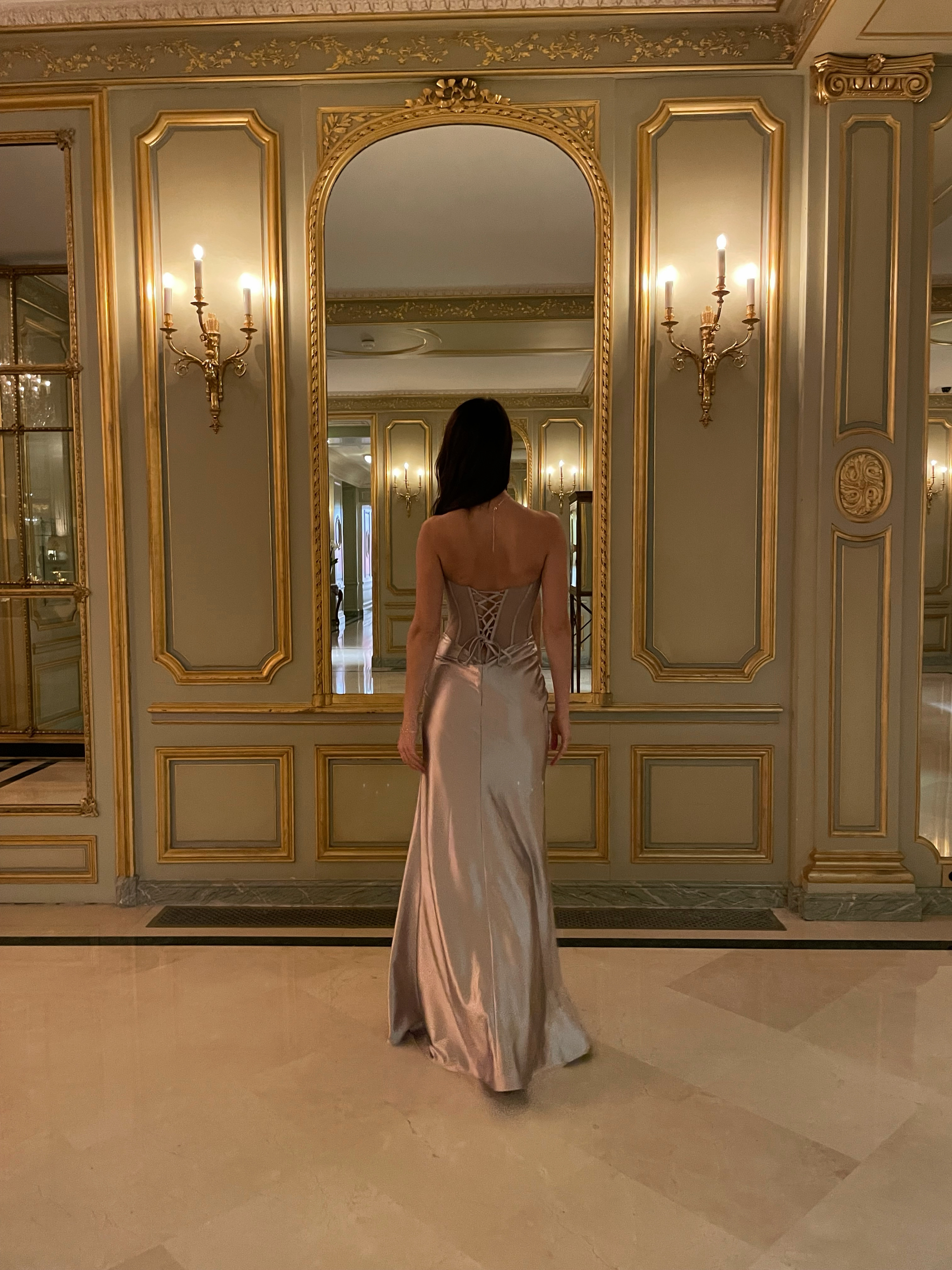 Denny Strapless Sequin High Slit Maxi Dress