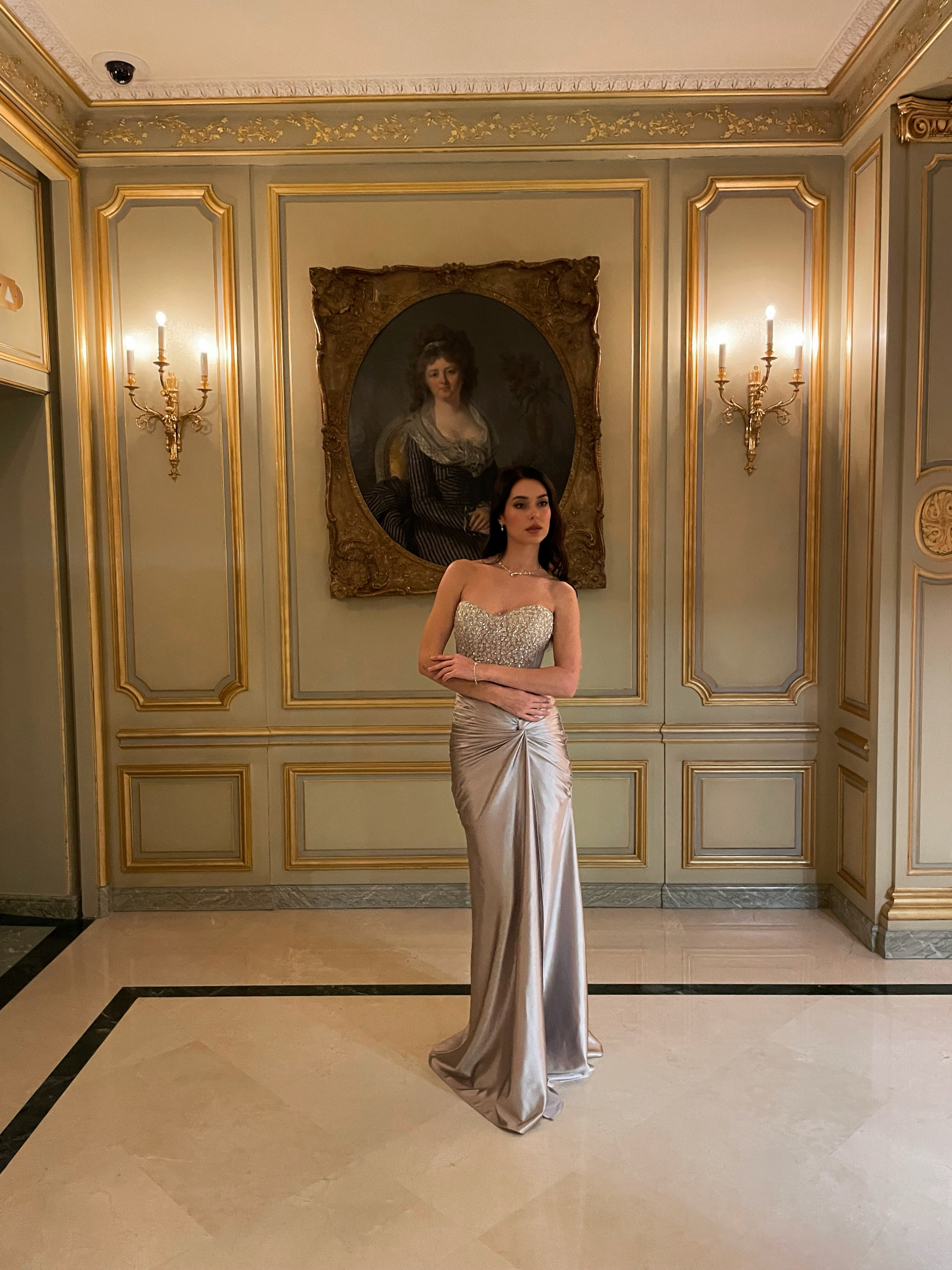 Denny Strapless Sequin High Slit Maxi Dress