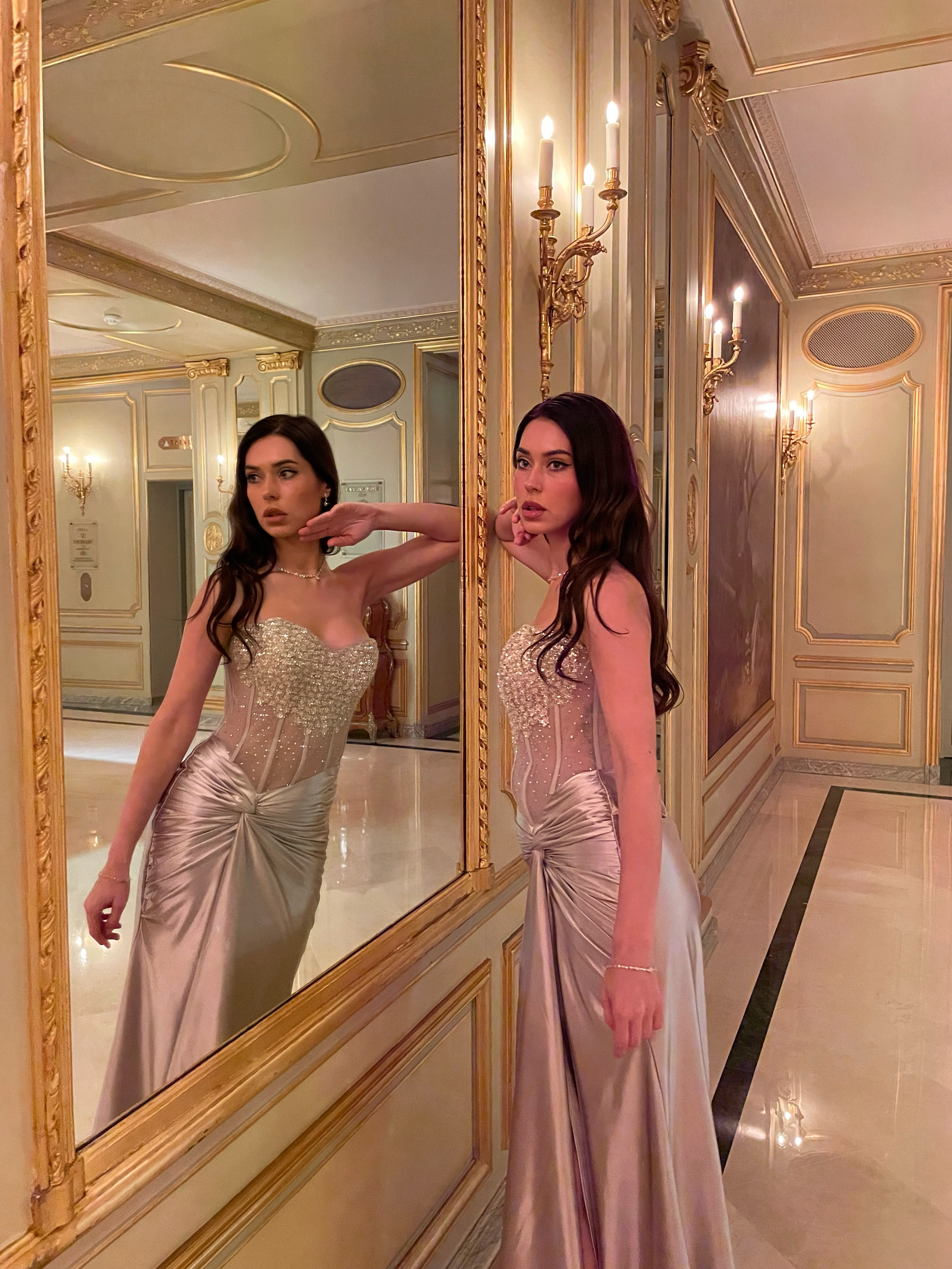 Denny Strapless Sequin High Slit Maxi Dress