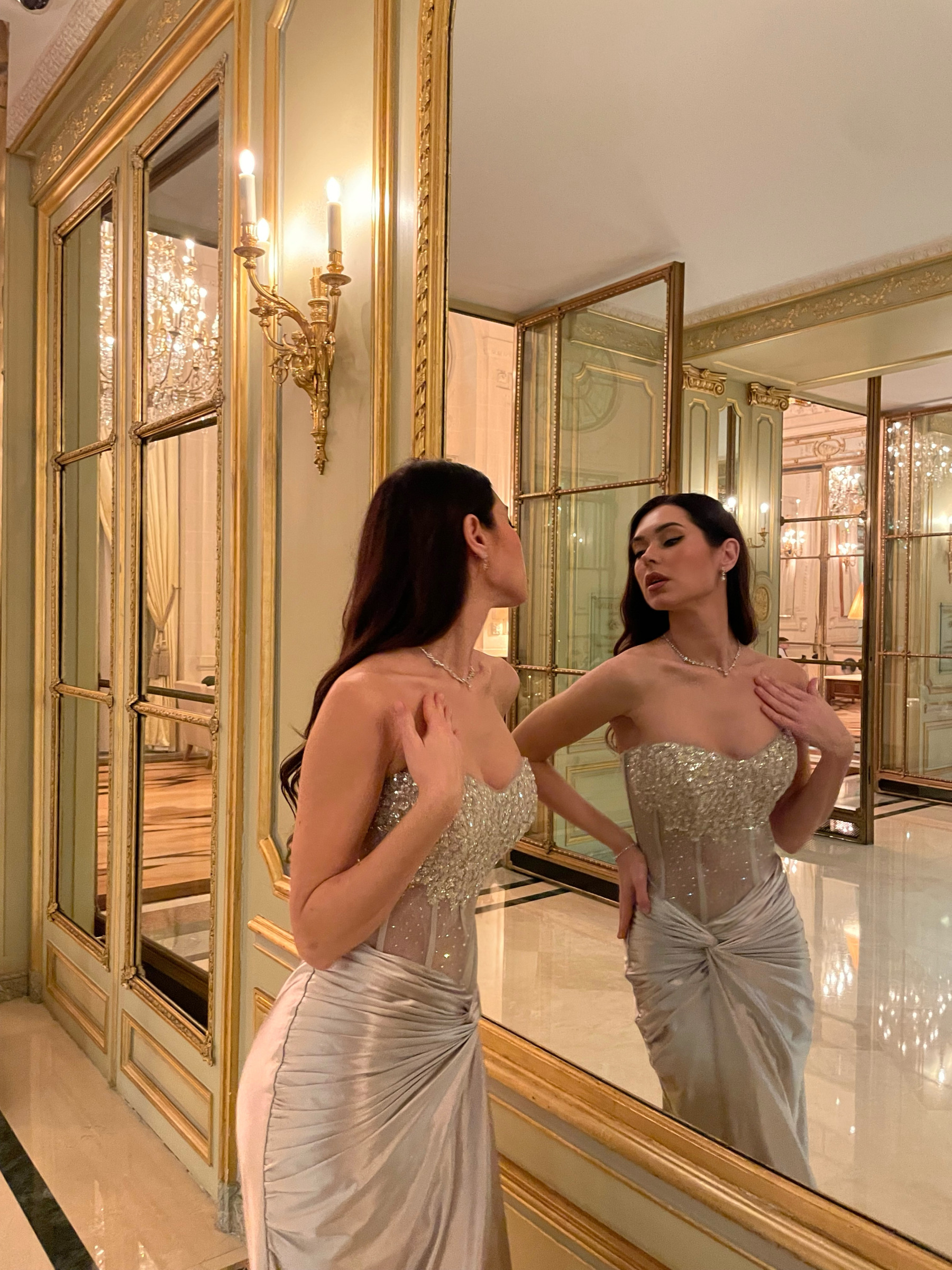 Denny Strapless Sequin High Slit Maxi Dress