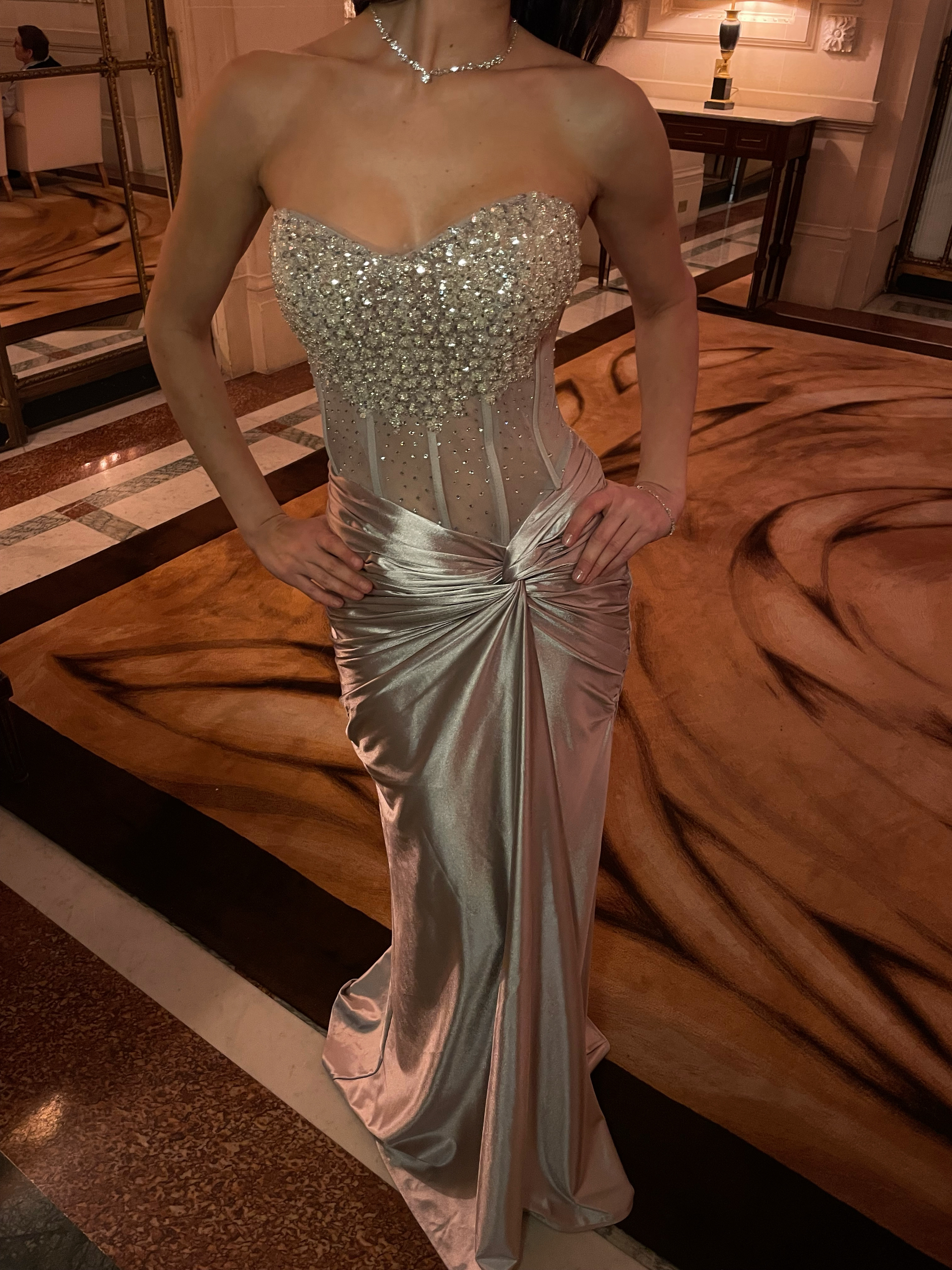 Denny Strapless Sequin High Slit Maxi Dress