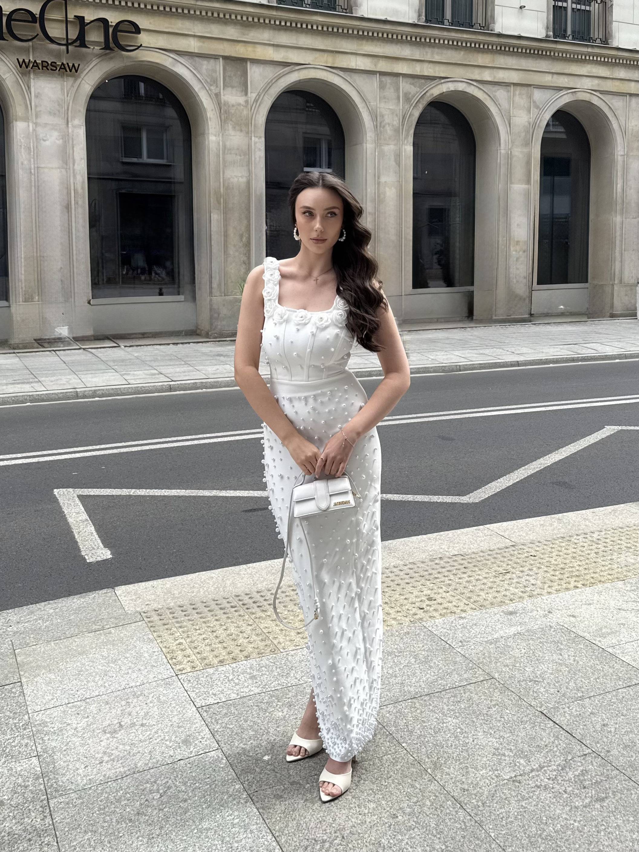Shea Elegant Contour Square Neck Floral Pearl Bandage Maxi Dress