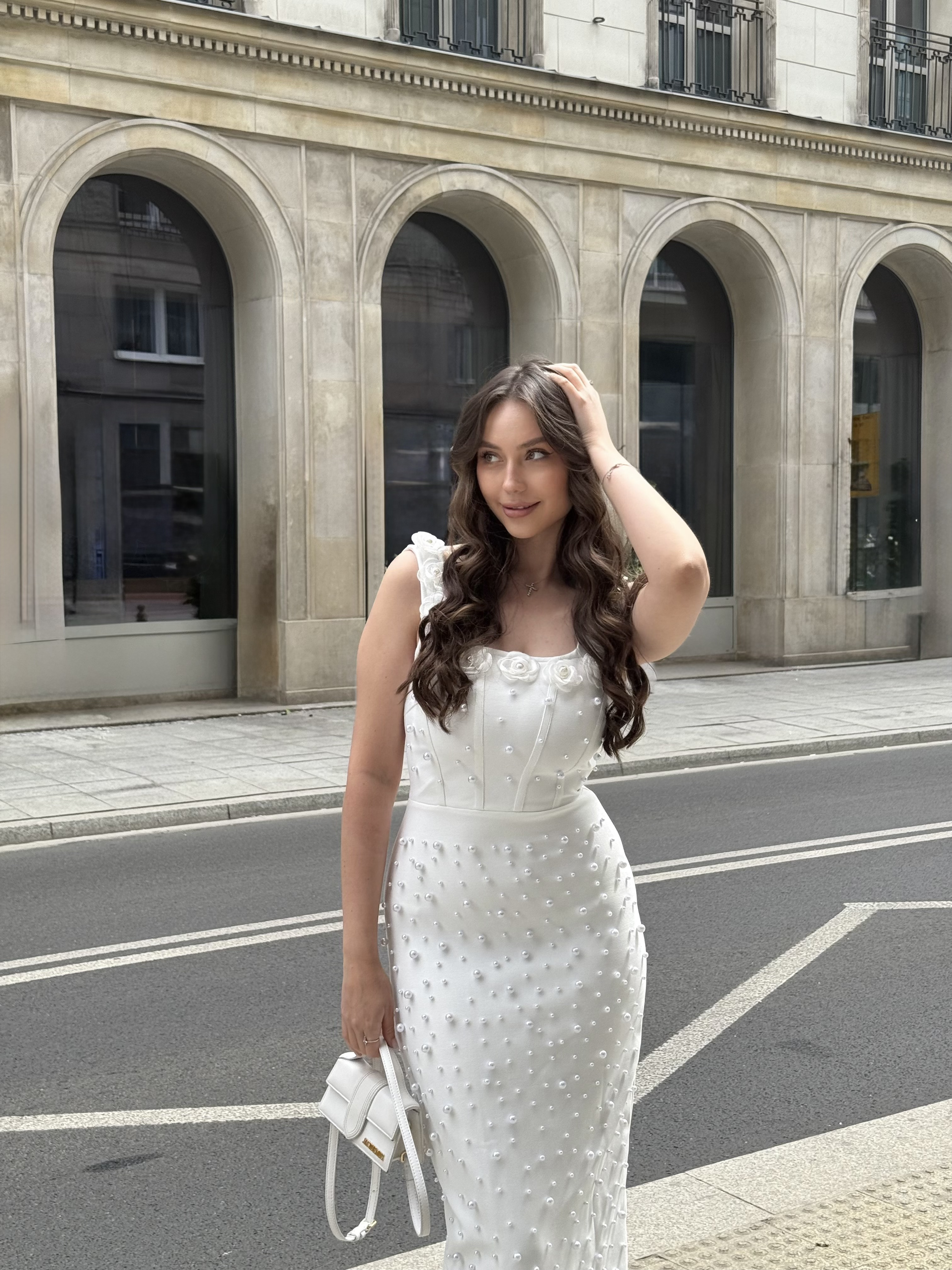 Shea Elegant Contour Square Neck Floral Pearl Bandage Maxi Dress