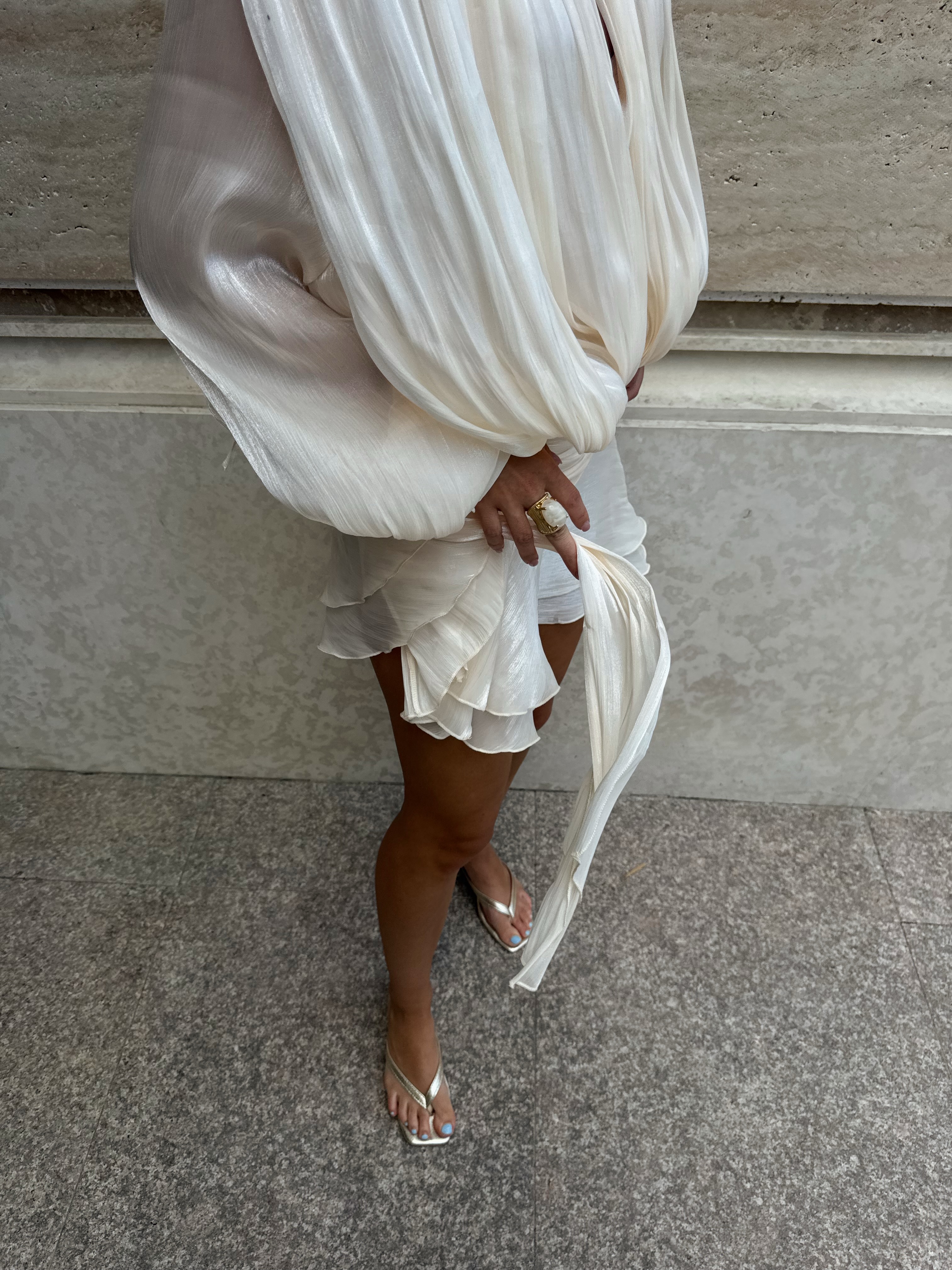 Dekia Long Sleeve Hollow Out Flounce Mini Dress