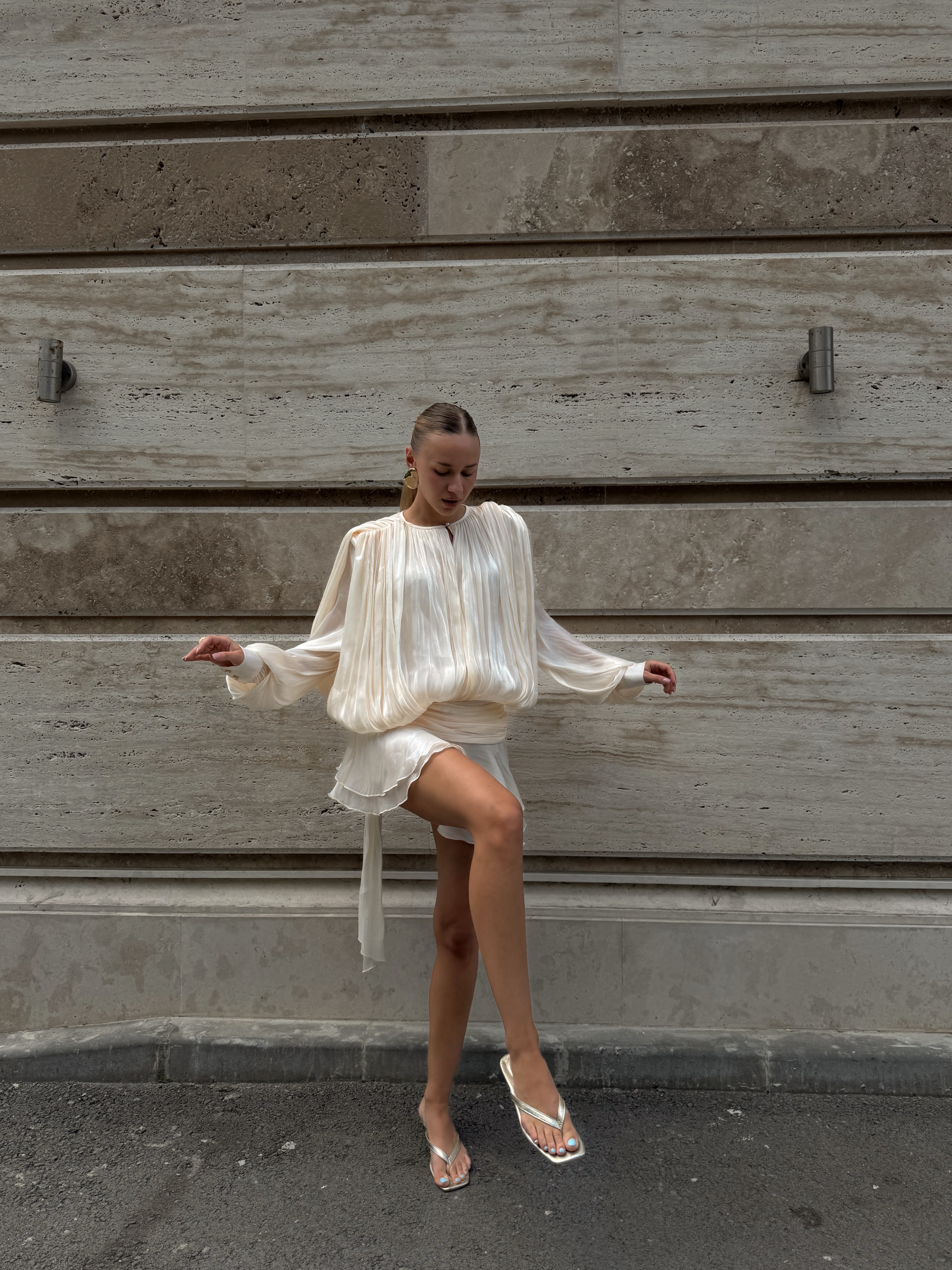 Dekia Long Sleeve Hollow Out Flounce Mini Dress