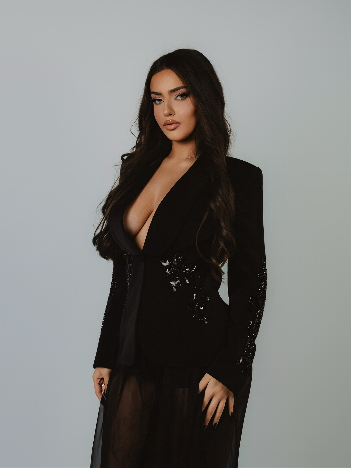 Demri Long Sleeves V-Neck Hollow Out Sequins Maxi Two Piece Set