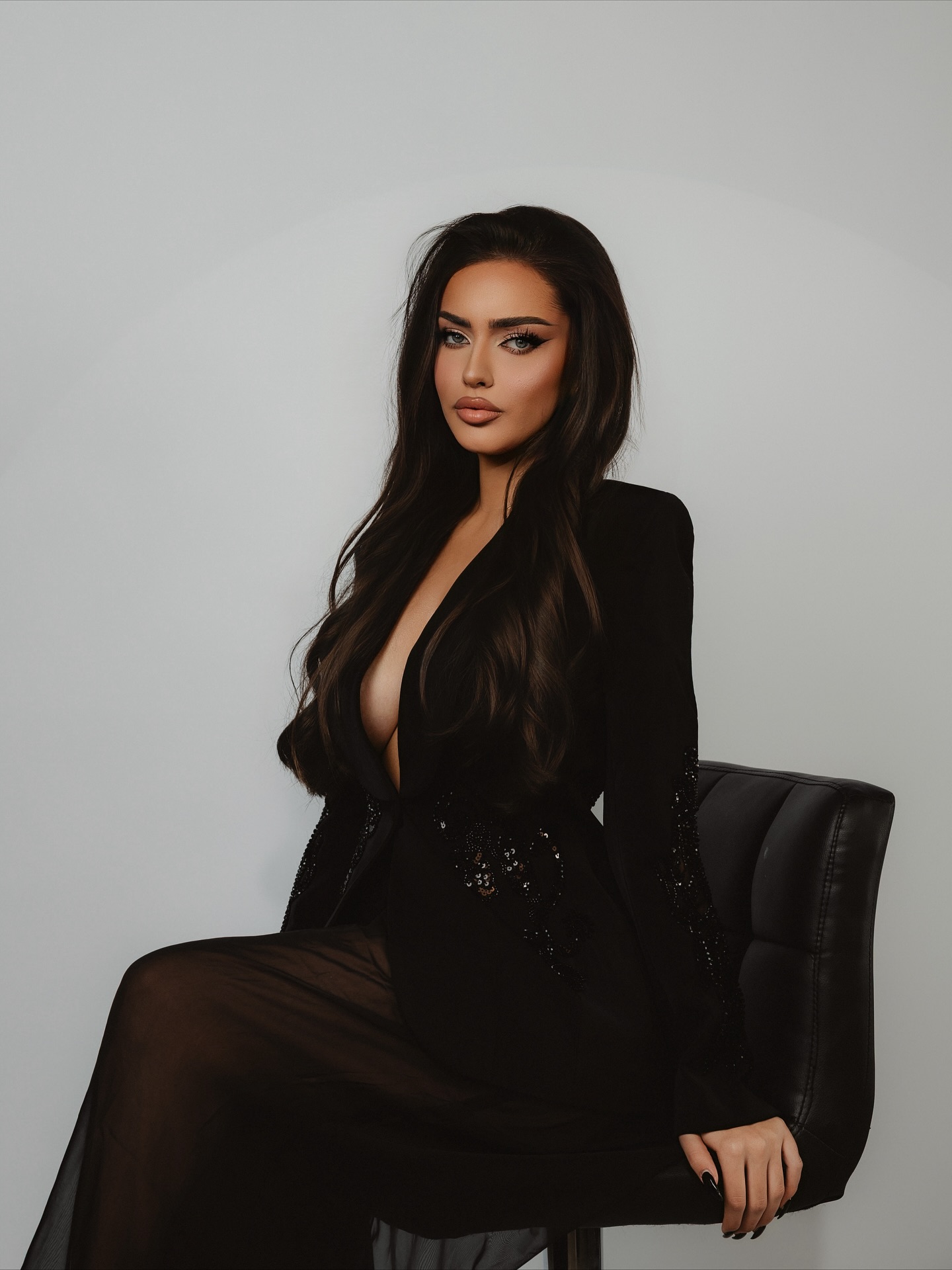 Demri Long Sleeves V-Neck Hollow Out Sequins Maxi Two Piece Set