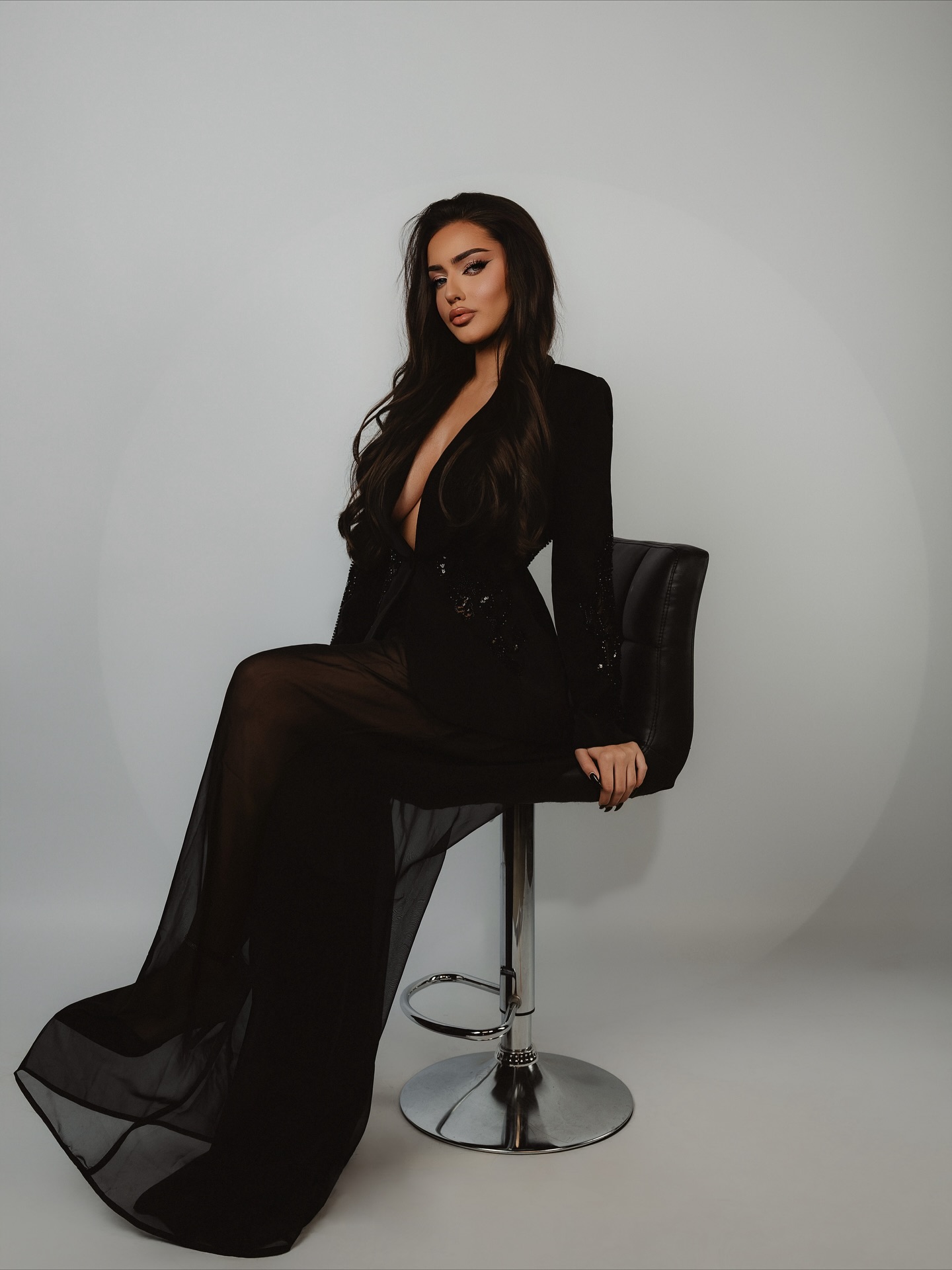 Demri Long Sleeves V-Neck Hollow Out Sequins Maxi Two Piece Set