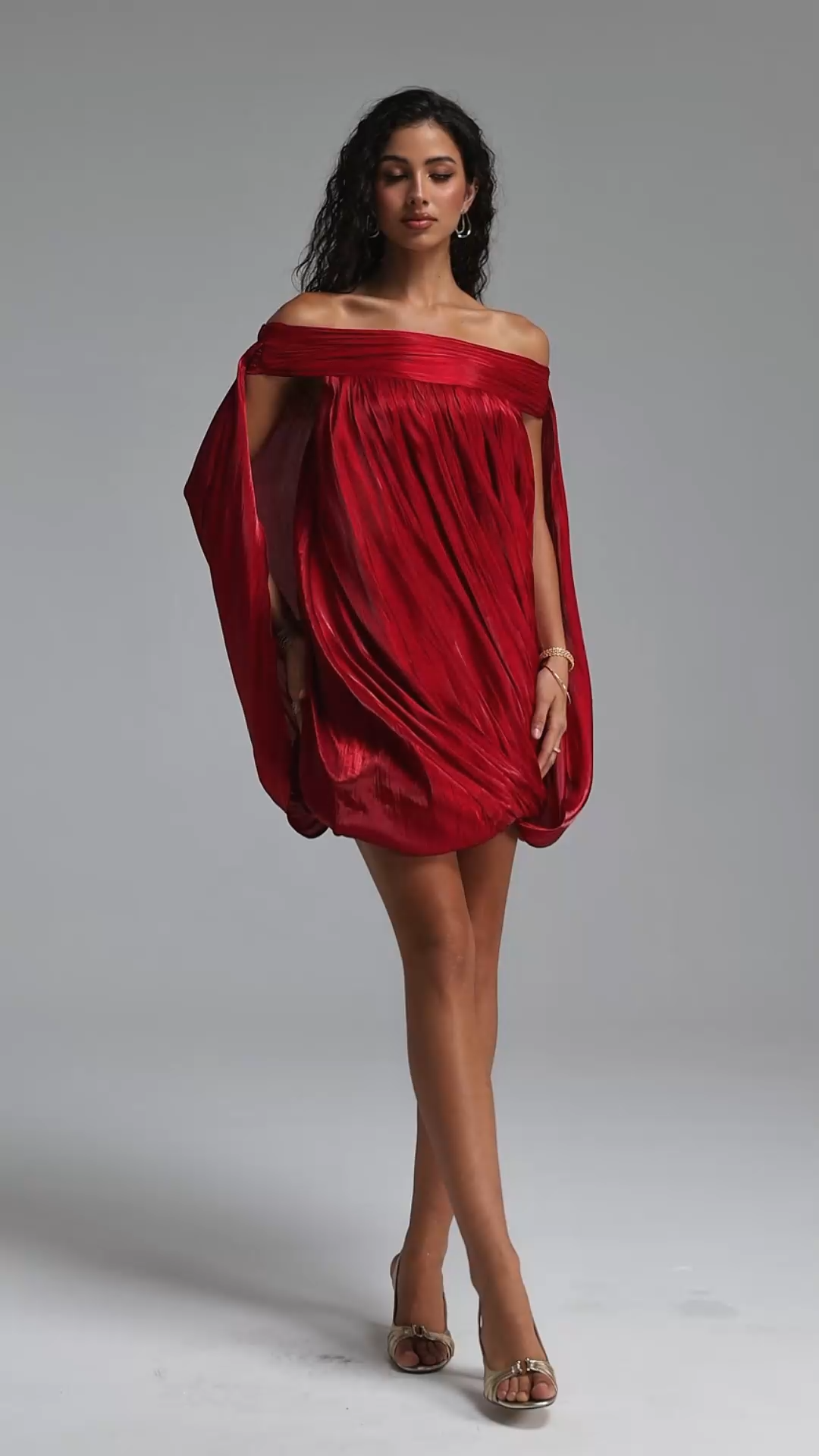 Loulia Luxury Pleated Off Shoulder Bubble Mini Dress