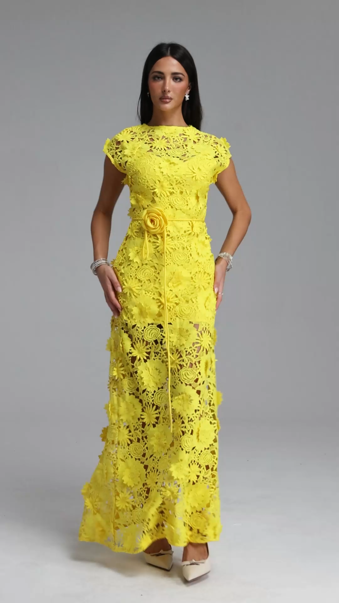 Martha Resort Flowy Short Sleeve Floral Lace Maxi Dress