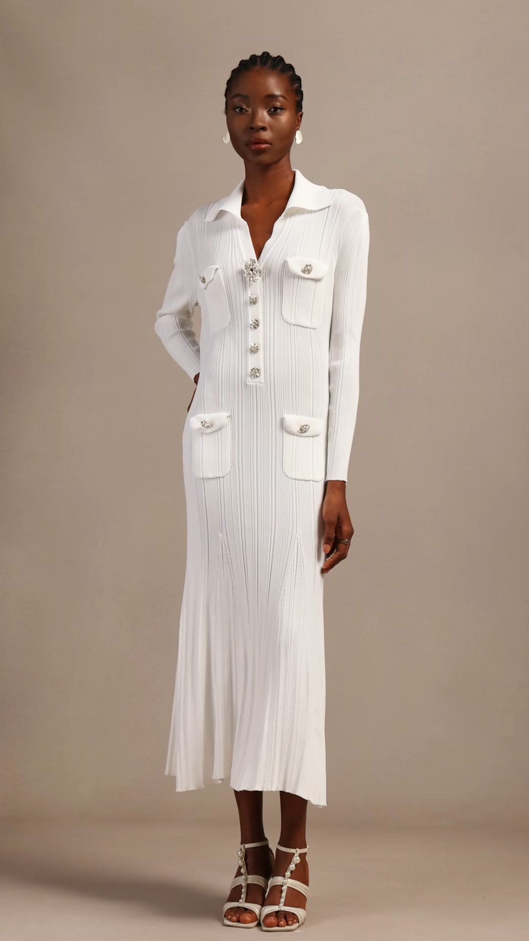 Hoshi Elegant Contour Long Sleeve Knit Maxi Dress