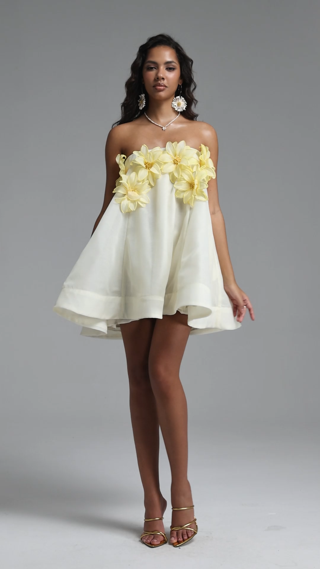 Johe Resort Flowy Sleeveless Floral Organza Mini Dress