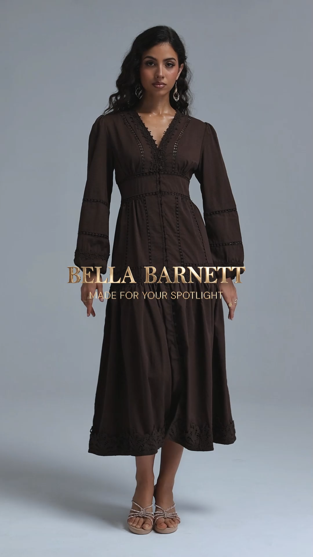 Nadine Romantic Flowy Long Sleeve Lace Trimmed Woven Maxi Dress
