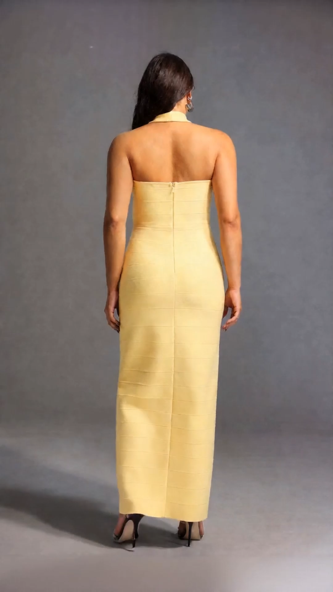 Lanla Chic Contour Halter Metal Buckle Bandage Maxi Dress