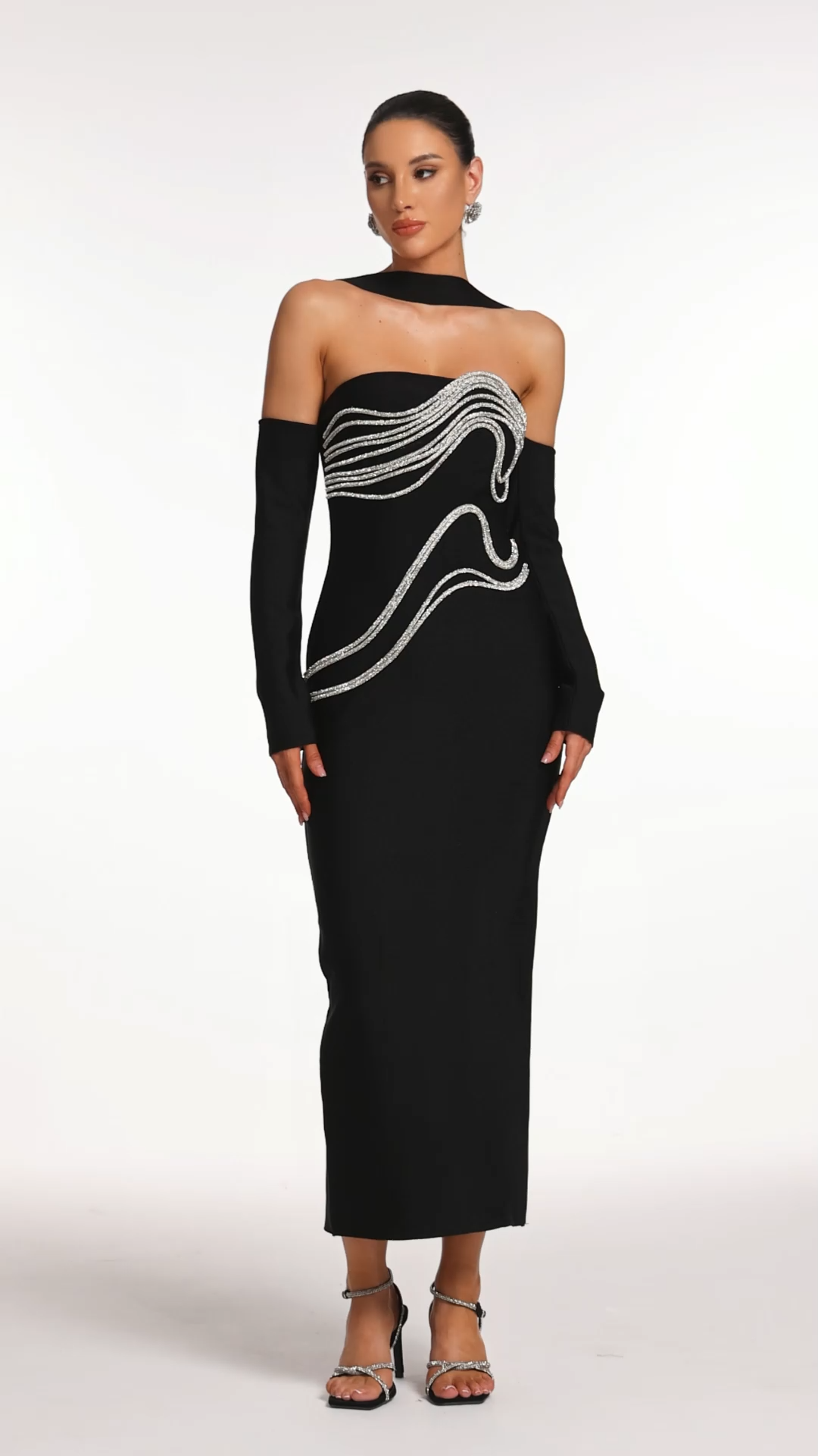 Lokama Strapless Rhinestone Bandage Maxi Dress