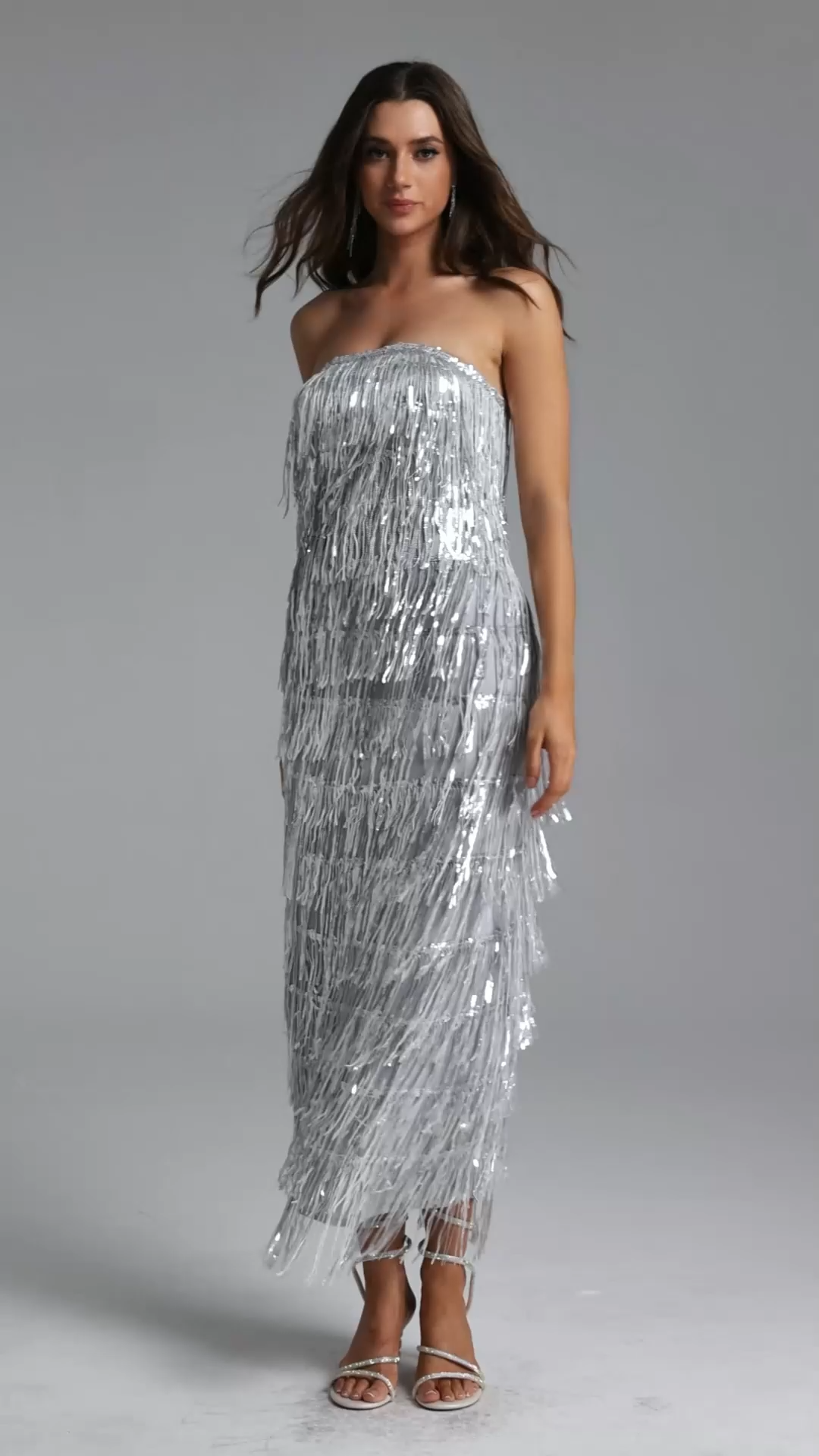 Harriet Chic Contour Strapless Fringe Maxi Dress