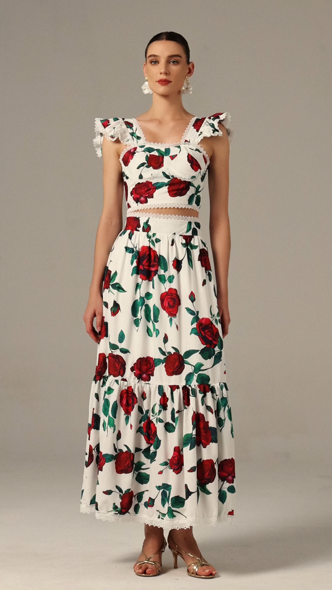 Huresa Sleeveless Floral Printed Top And Skirt Two-Piece Set