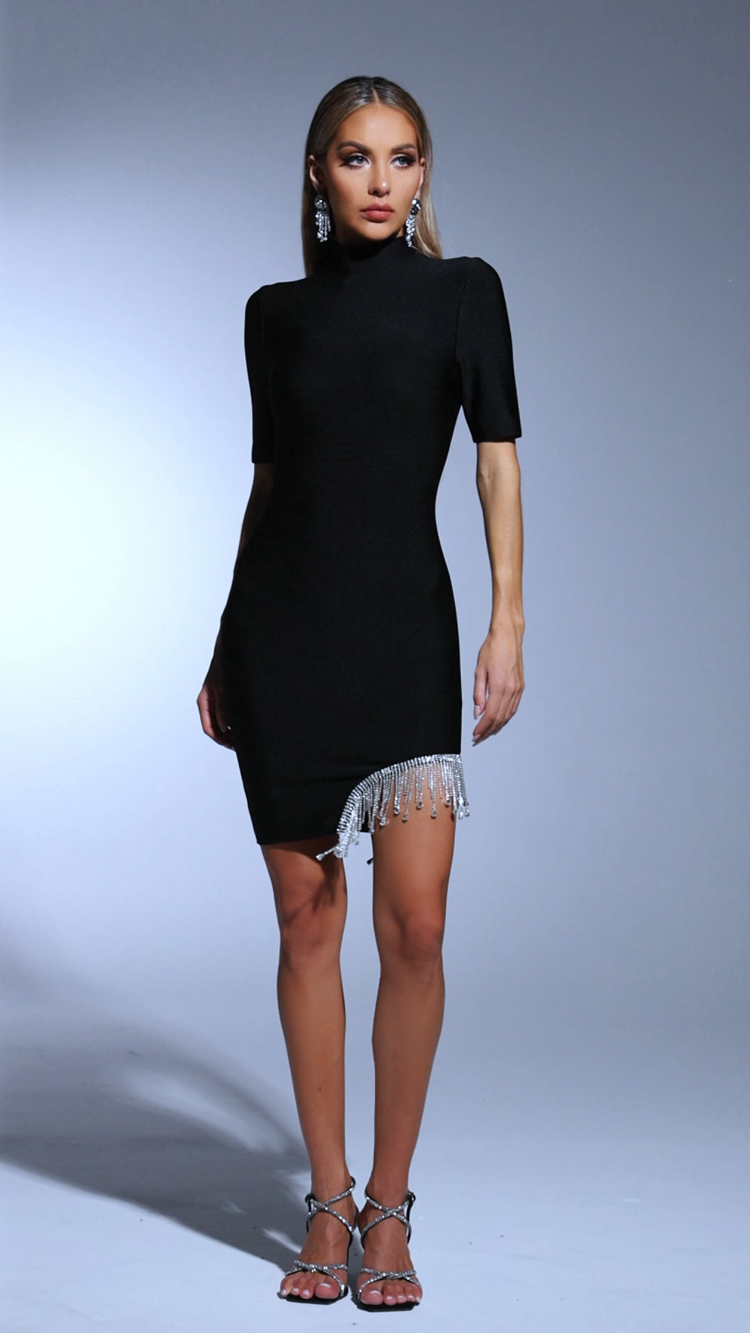 Korasa Short Sleeves Tassels Diamond Bandage Mini Dress