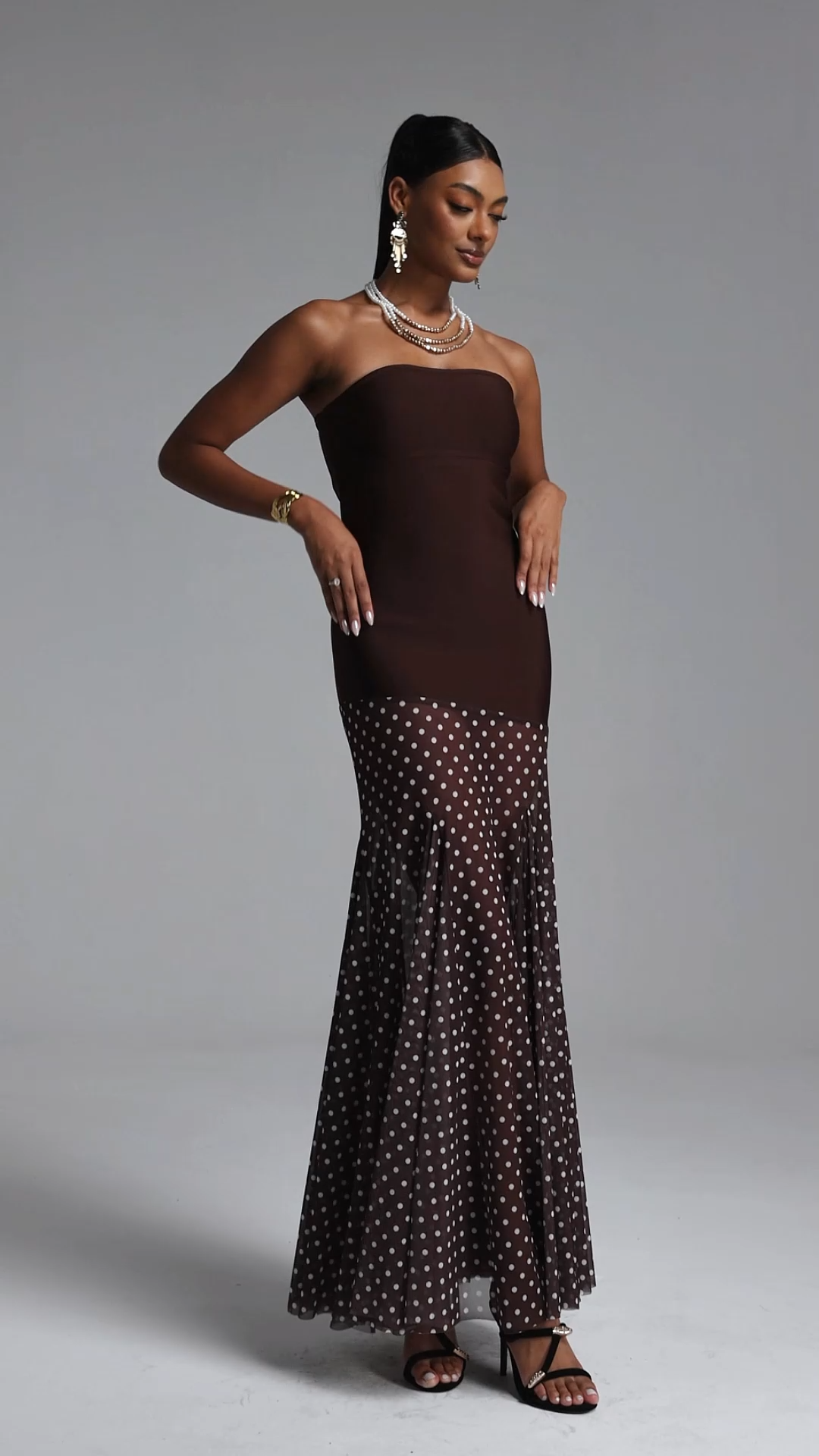 Tadeo Chic Contour Strapless Polka Dot Bandage Maxi Dress