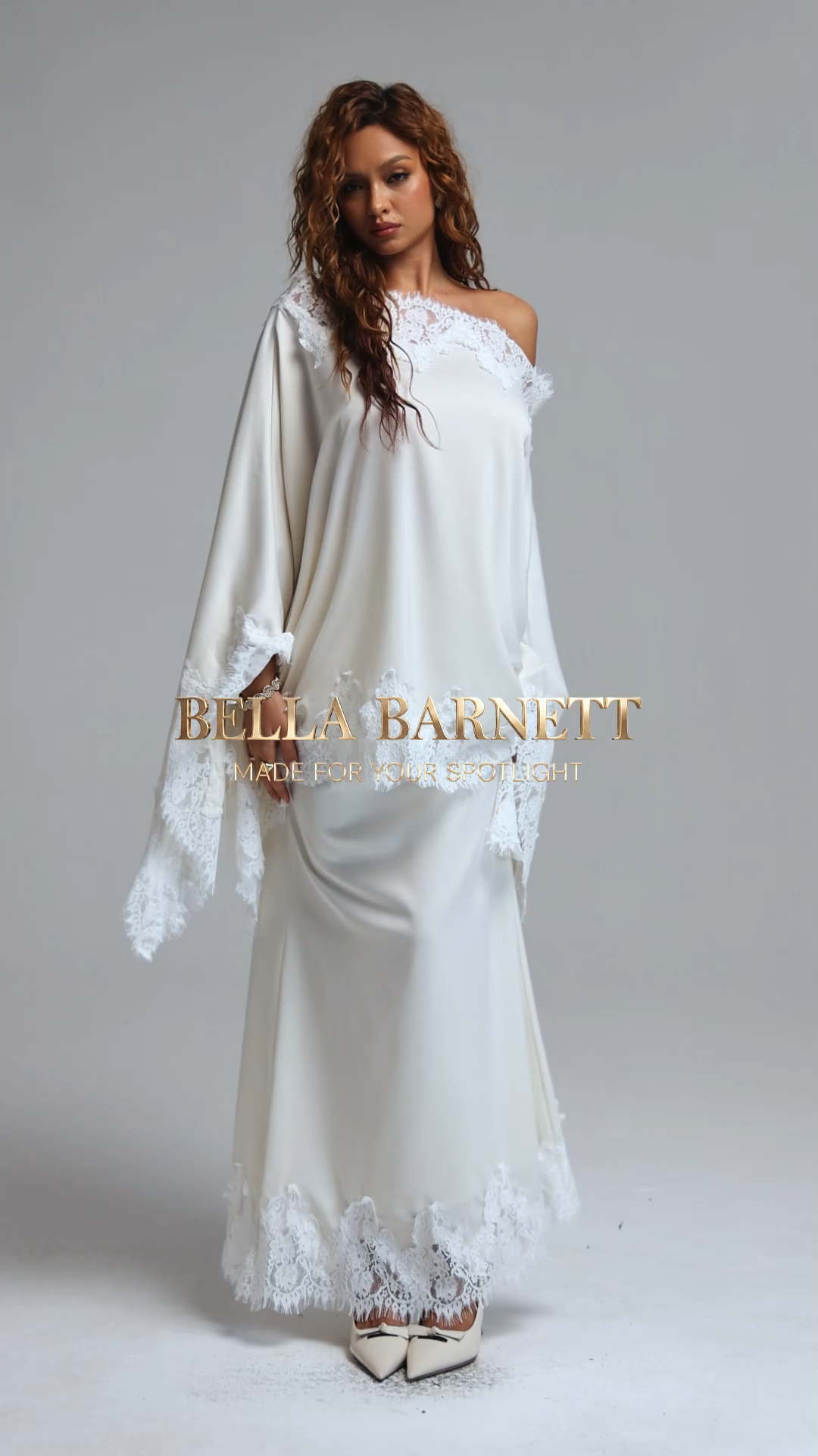 Riela Romantic Flowy Asymmetrical Design Lace Trim Satin Top and Skirt Two Piece Set