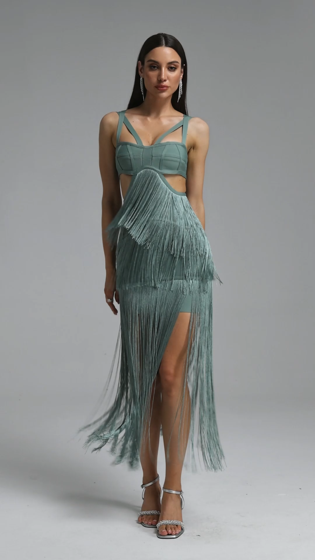 Josie Vintage Sleeveless Cut Out Tassel Bandage Midi Dress