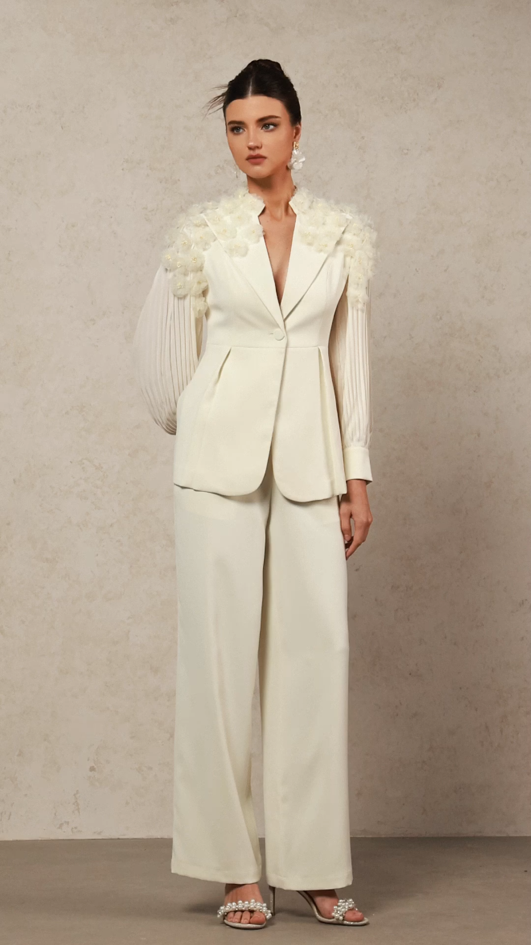 Rivi Long Sleeves Flowers Suit Top And Pants Two-Piece Set
