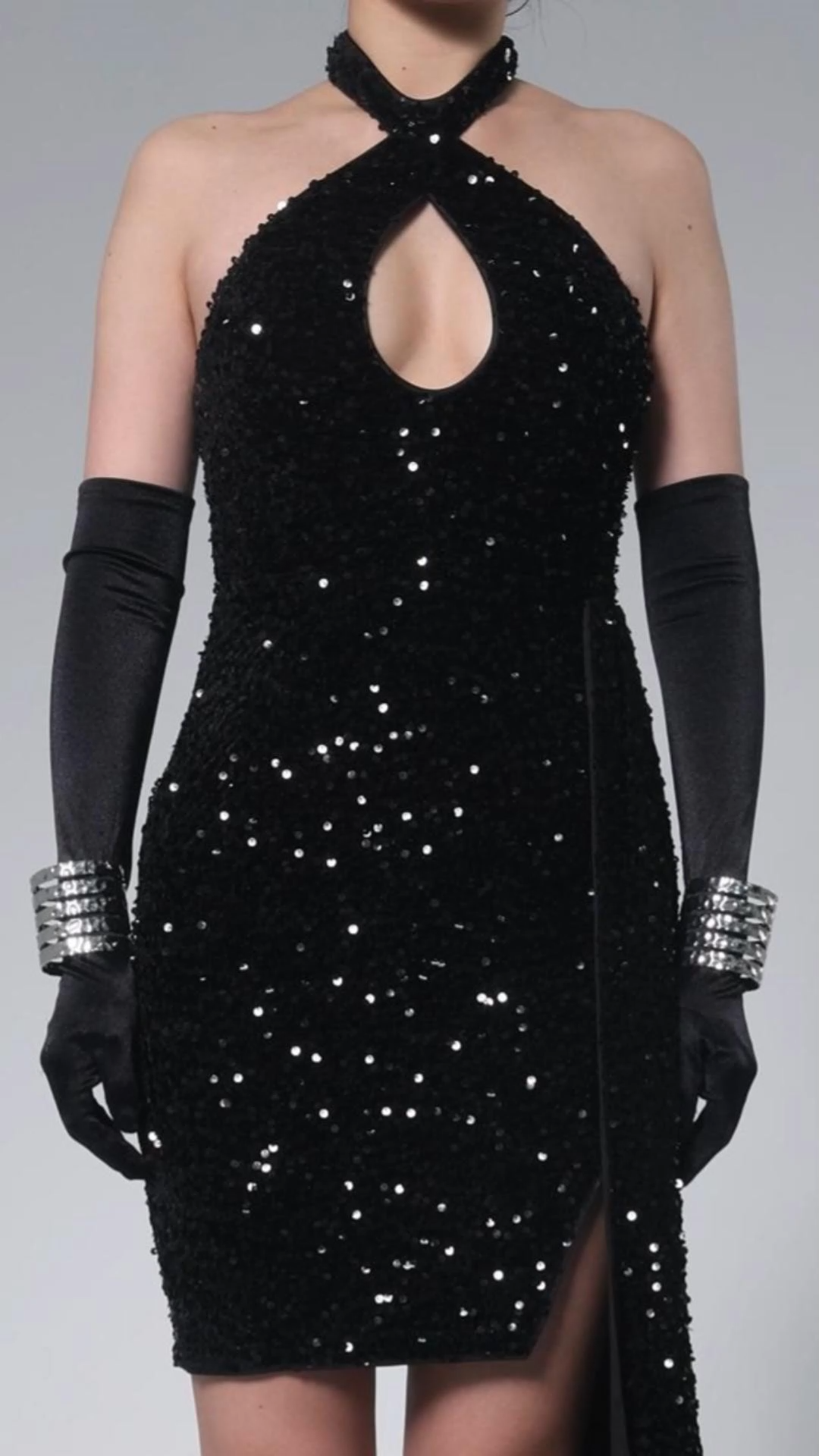 Audrey Halter Sequins Dress