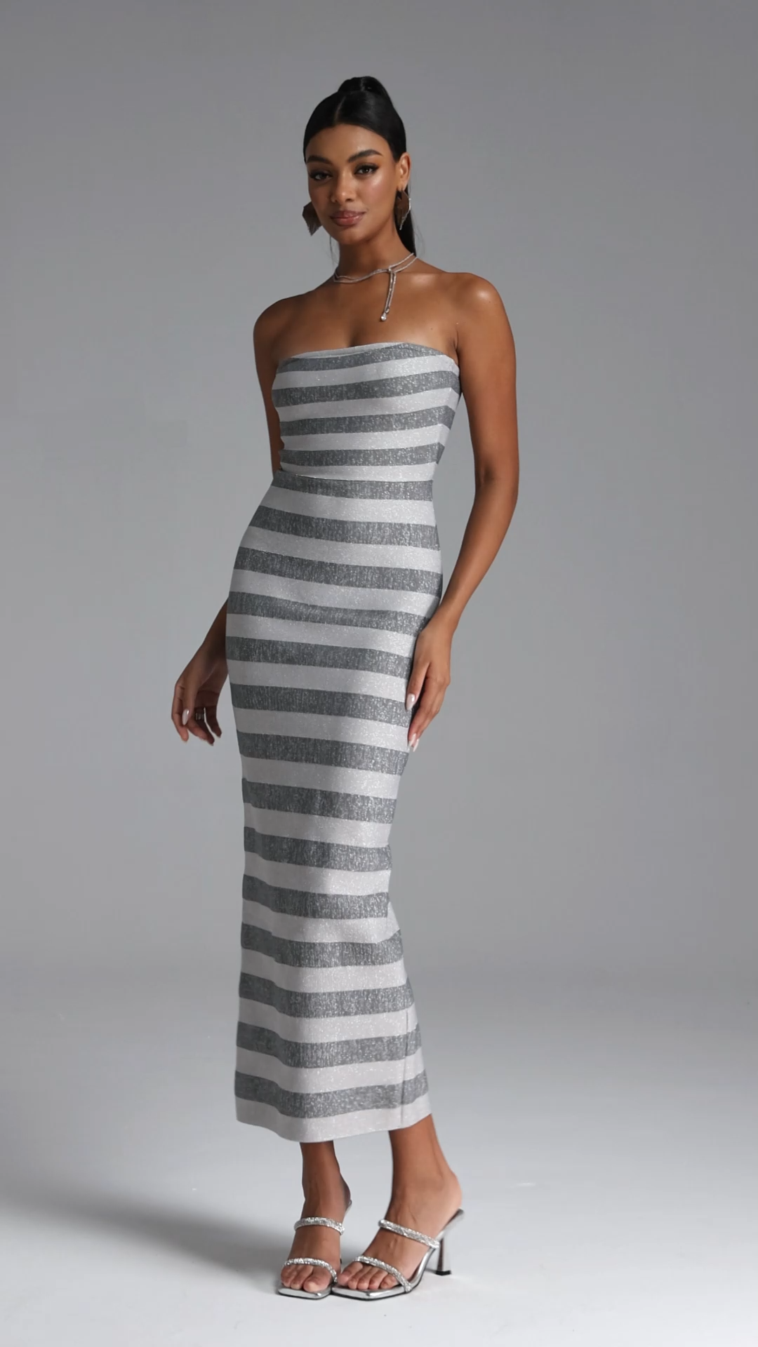 Junya Chic Contour Strapless Stripe Maxi Dress
