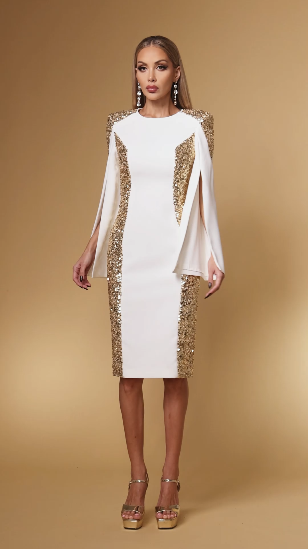 Mishra Glamorous Tailored Metallic Sequin Woven Midi Dress