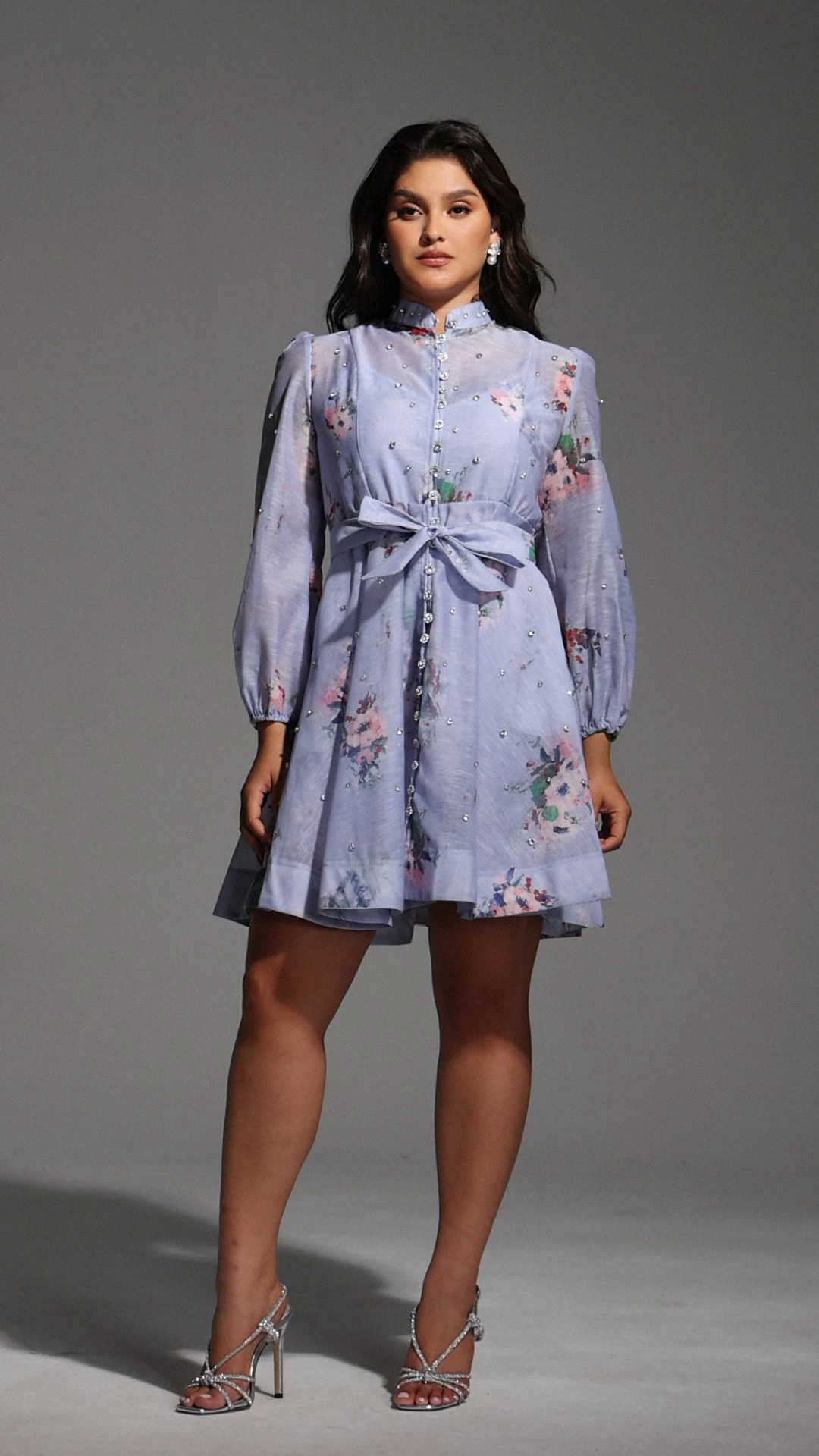 Riza Diamond Floral Printed Long Sleeves Mini Dress