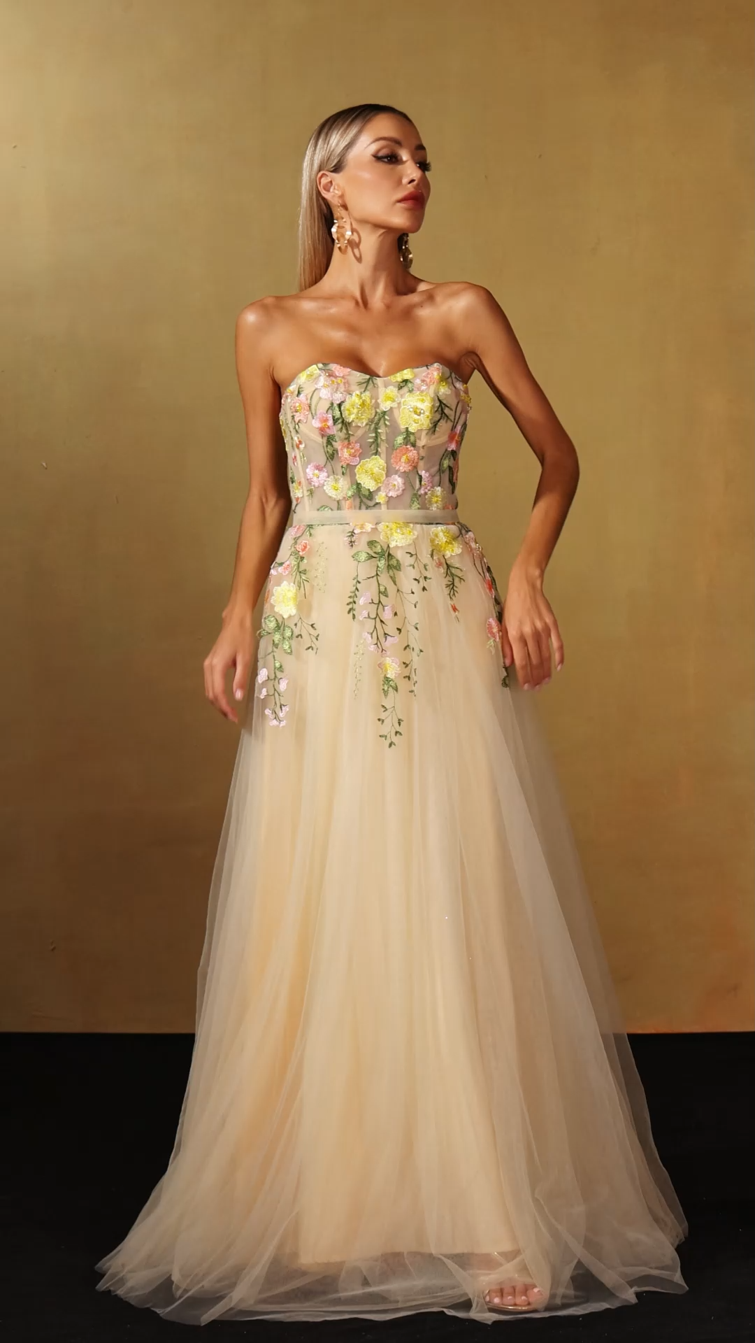 Falae Strapless Floral Embroidered Maxi Dress