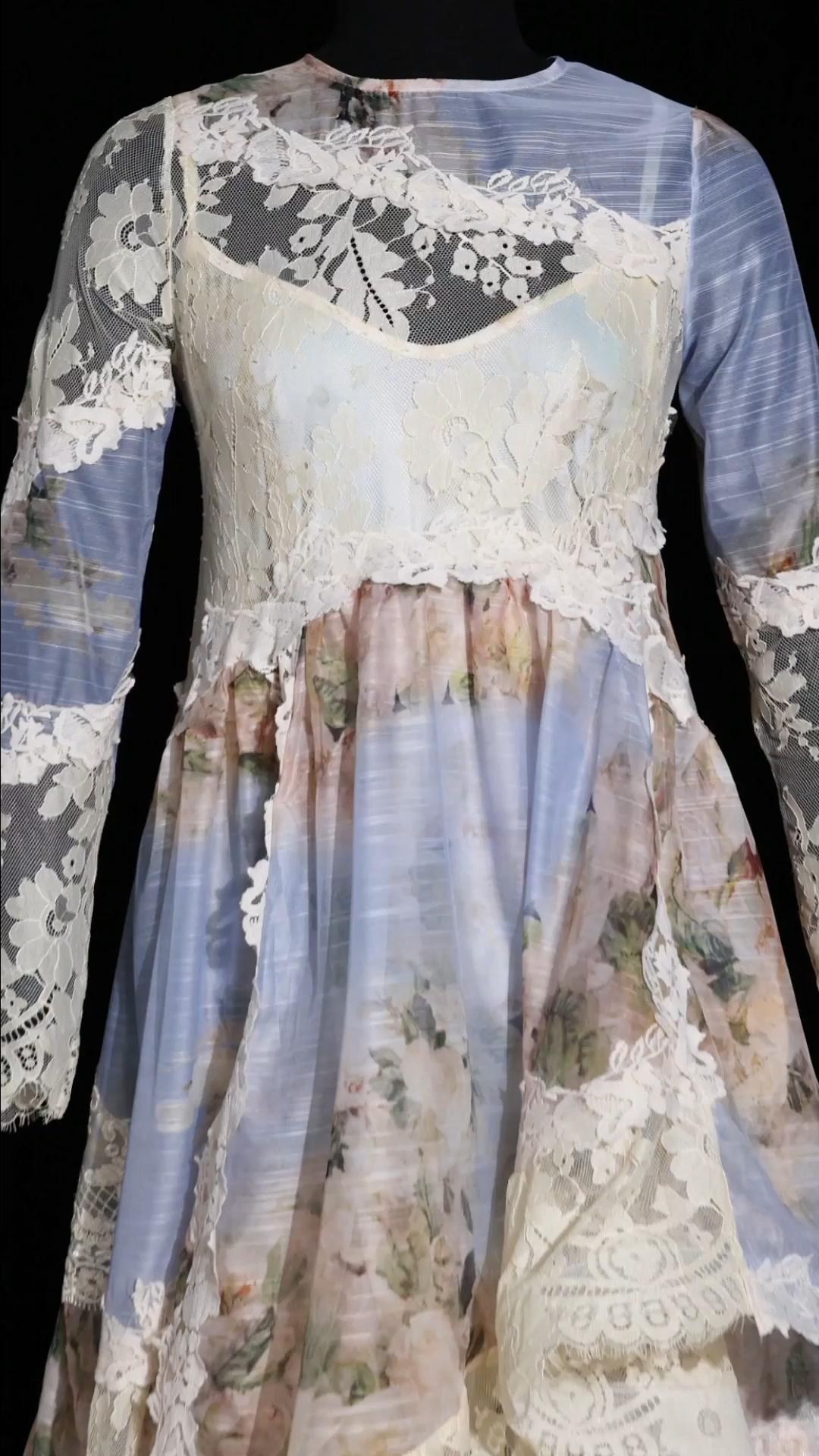 Wanda Long Sleeves Floral Printed Asymmetric Lace Maxi Dress