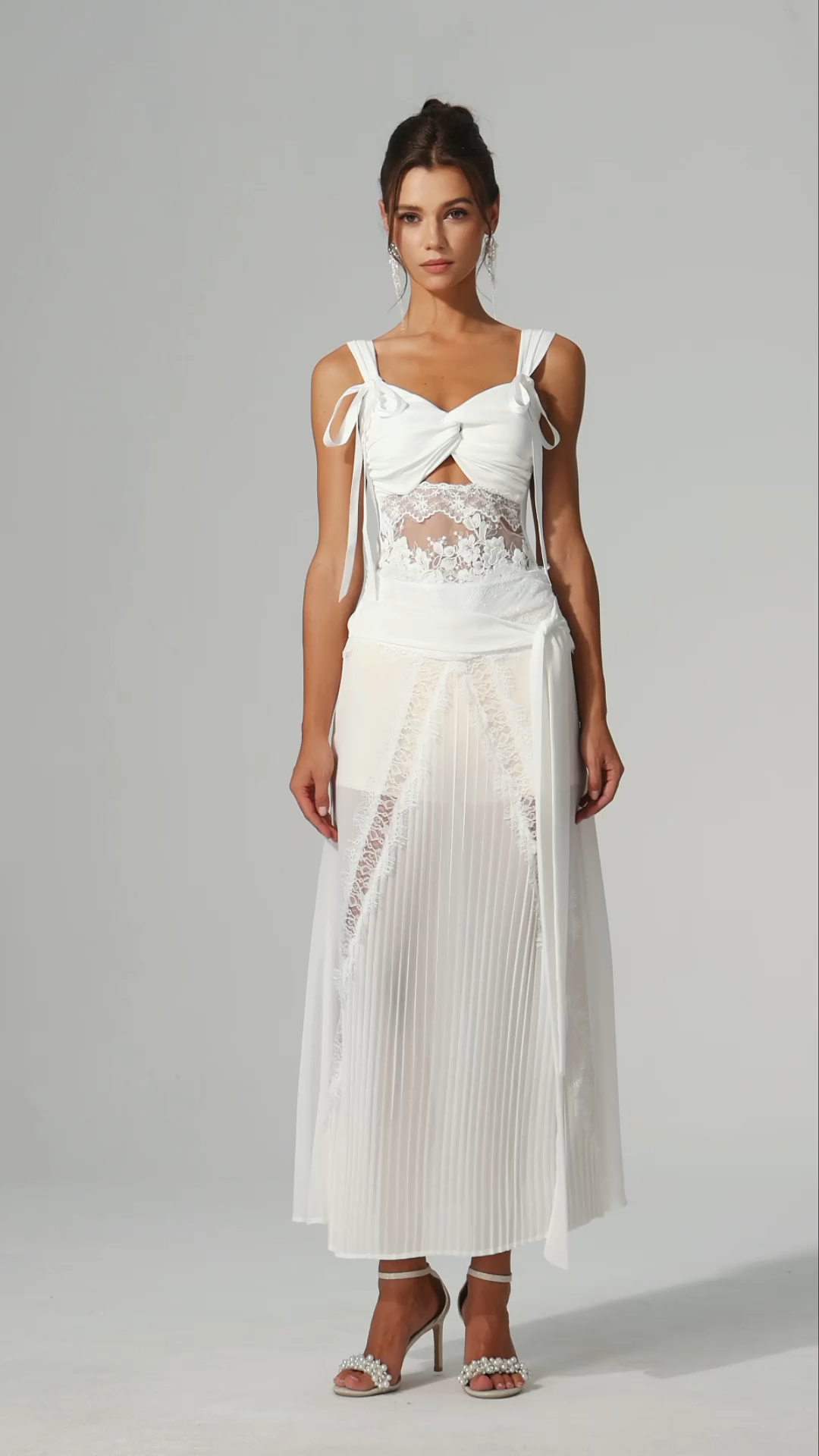 Etta Halter Folds Flowers Lace Top And Skirt Two-Piece Set