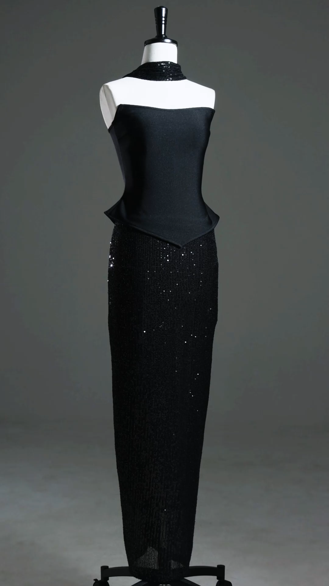 Kale Sleeveless Ribbon Sequins Bandage Maxi Two-Piece Set