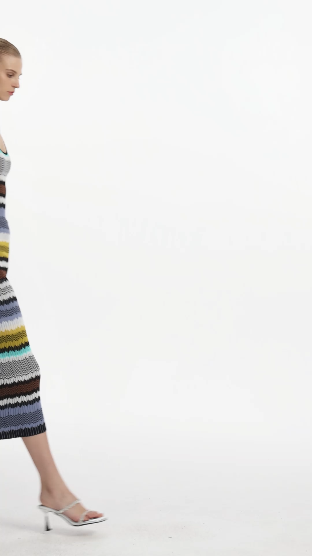 Nialla Elegant Contour Round Neck Long Sleeve Stripe Knit Maxi Dress