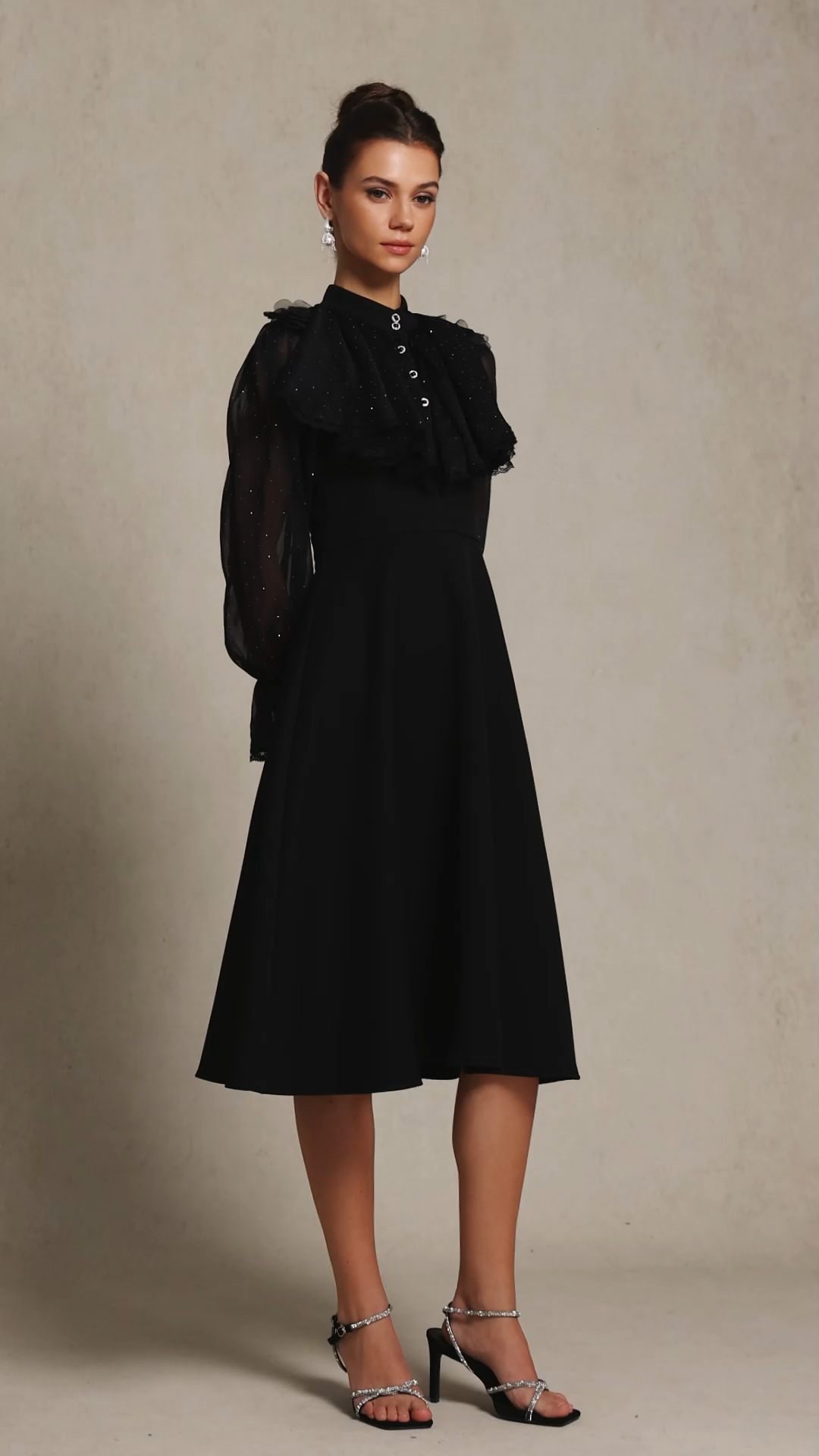 Roto Long Sleeves False Two-Piece Flowers Midi Dress