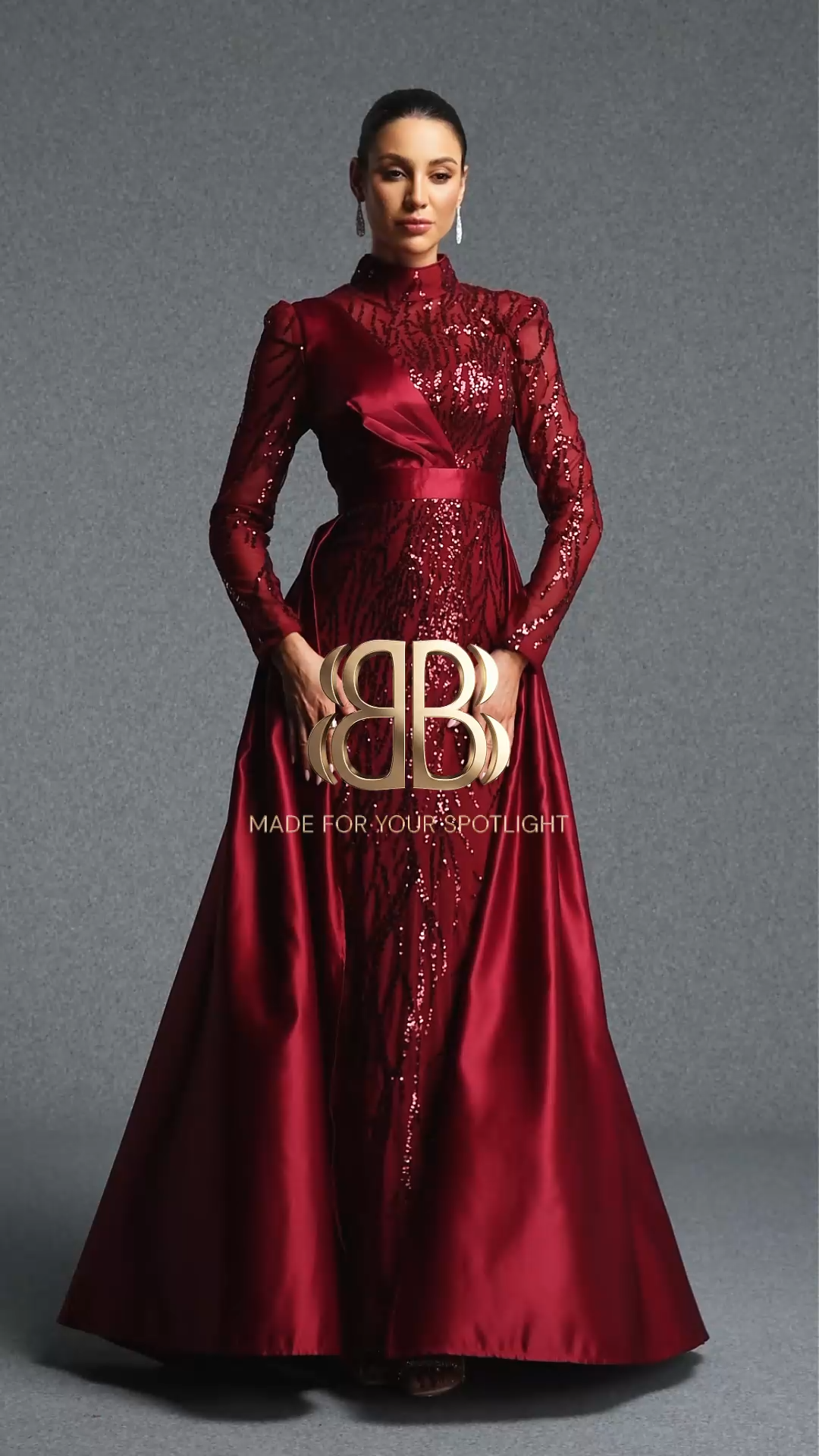Sydnie Elegant Contour High Neck Long Sleeve Sequin Maxi Dress